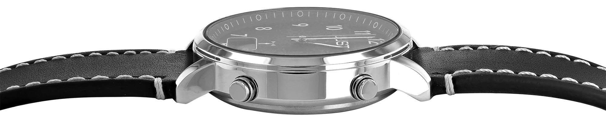 JUST Herren-Funkuhr "Vita Tempus" Ø 40 mm (schwarzes Zifferblatt & Arabische Ziffern), Echtlederband