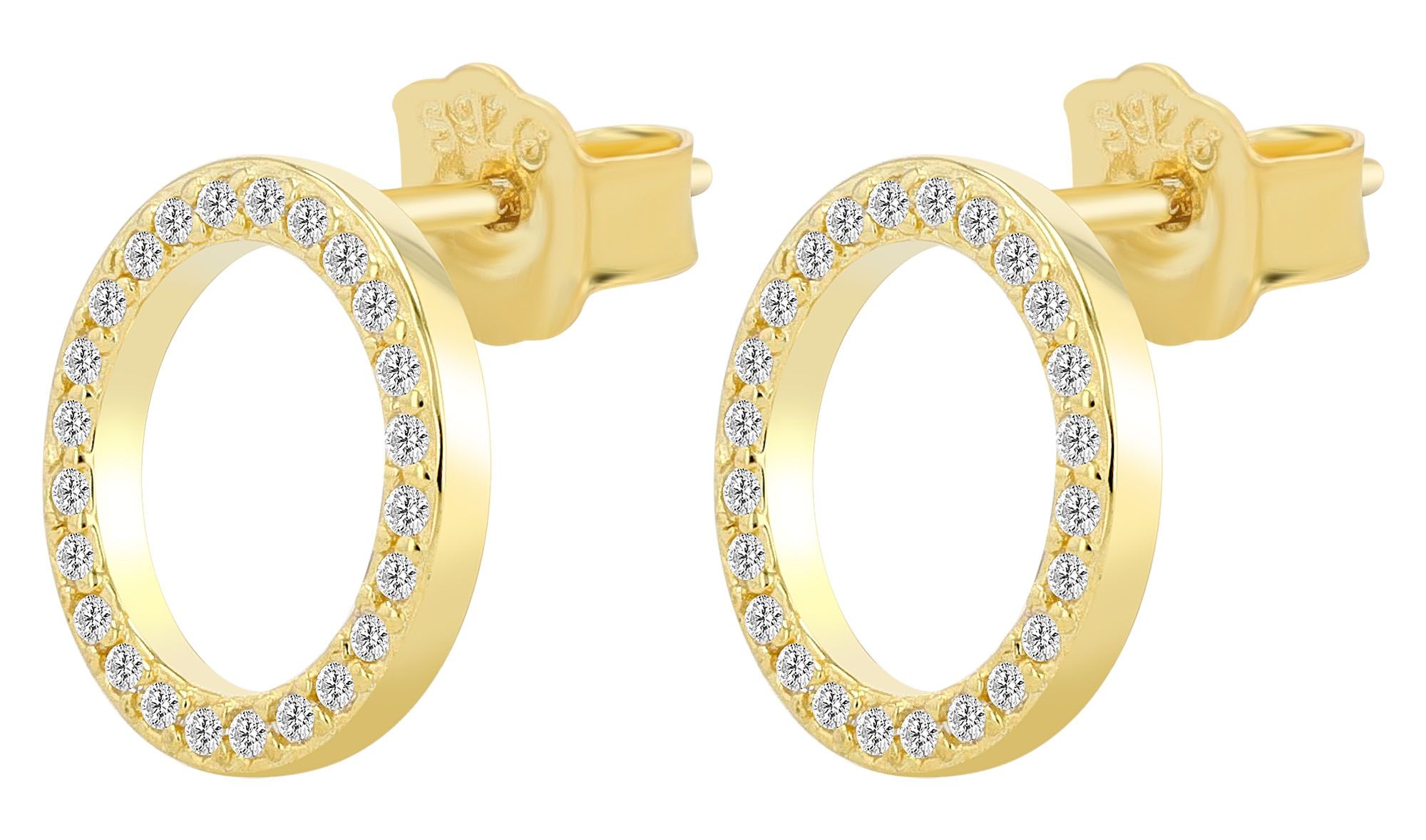 "Maresa" - 925/- Echt Silber, Ohrstecker, Runde offene Form Ø 11mm, goldfarben mit weißen Zirkonen