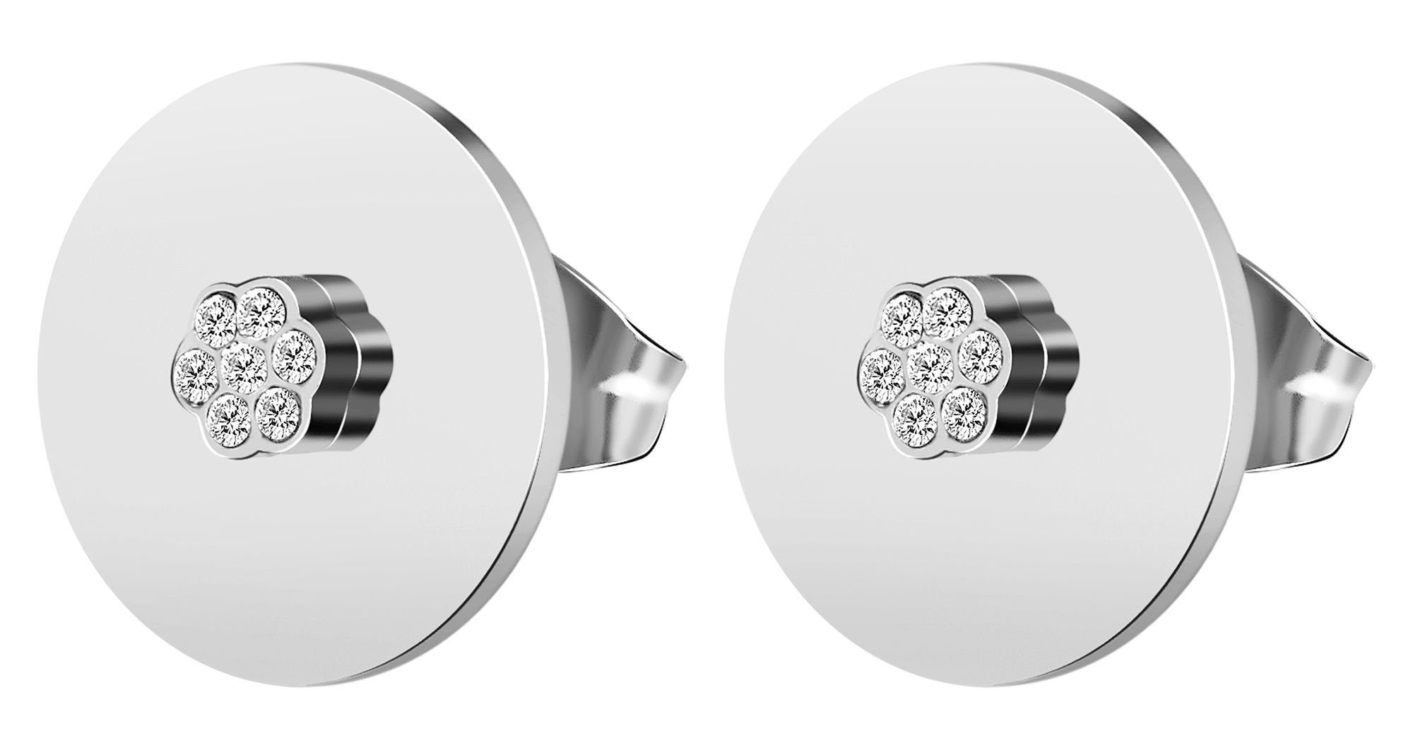 Akzent Ohrstecker, Edelstahl, blütenförmiger Similibesatz, rund, silberfarben