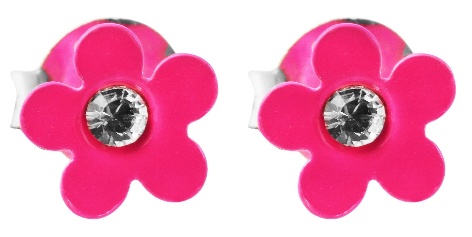 925/- Echt Silber Kinder Ohrstecker "Florette", Blume mit Similistein, pink
