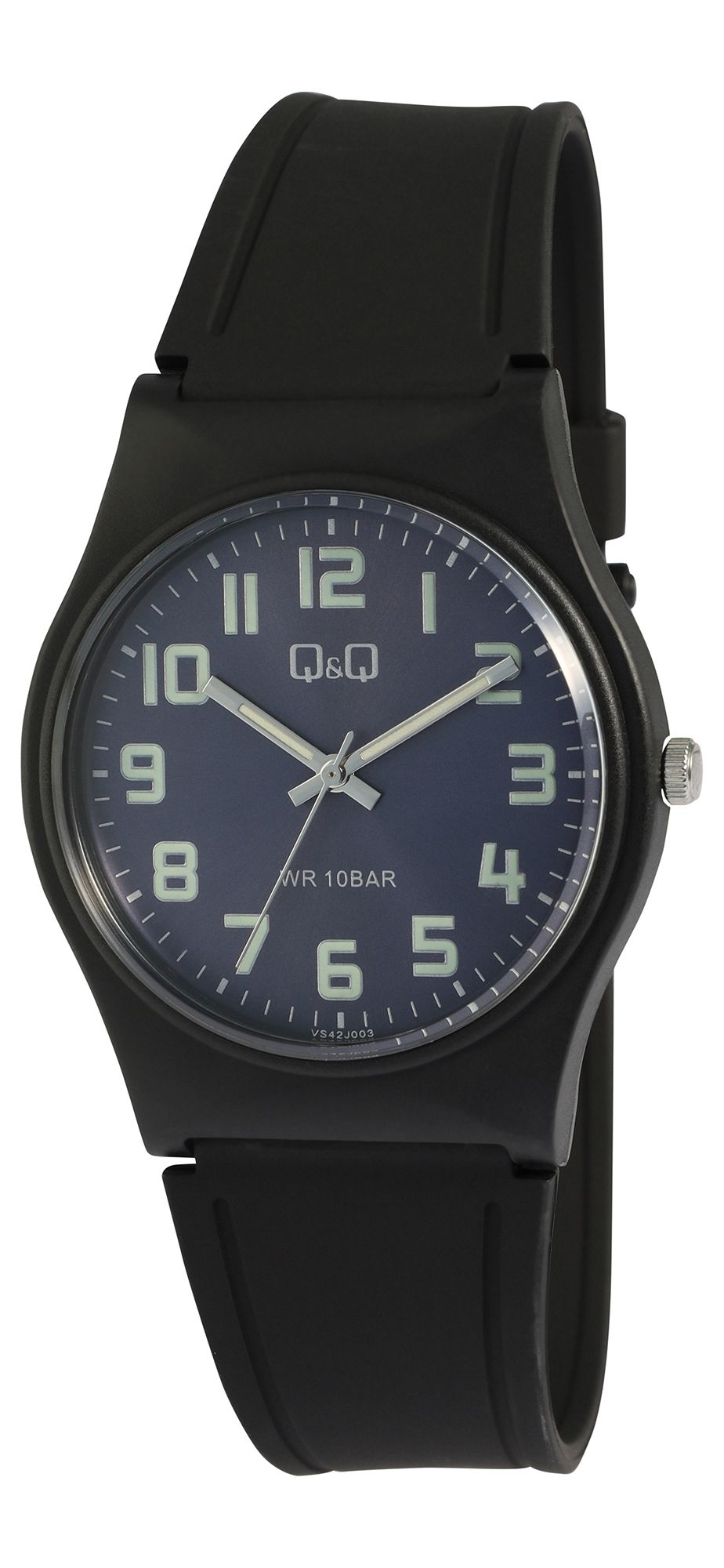 Q&Q Damenuhr mit Silikonarmband, 3-Zeiger/analog, 10 ATM, schwarz/ZB blau
