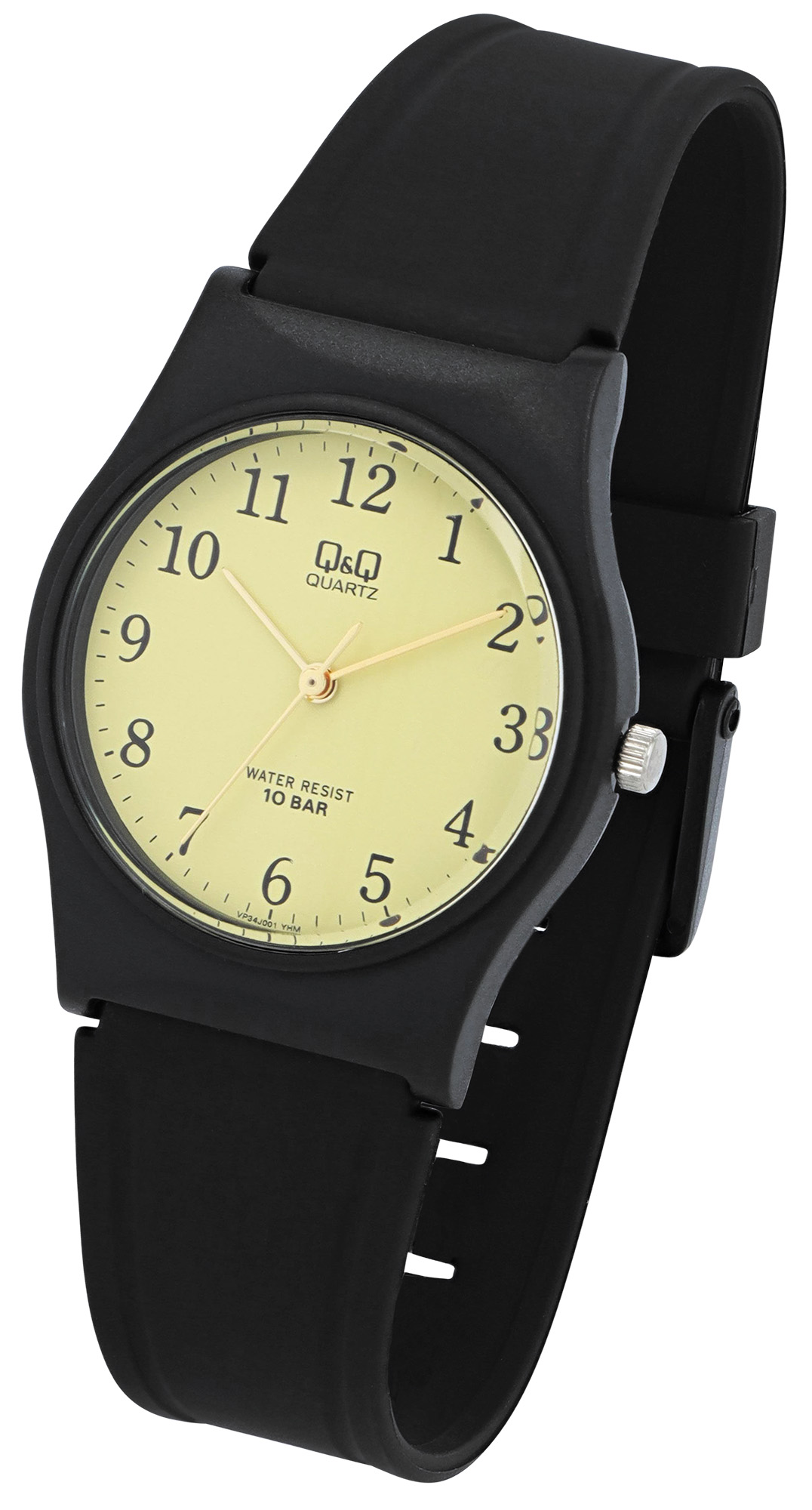 Q&Q Jugenduhr Resinband, Ø 33 mm, schwarz/ gelb