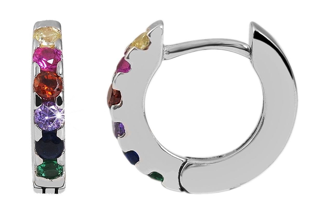 925/- Echt Silber Klapp-Creolen "Claire" mit bunten Zirkoniasteinen, 925/rhodiniert
