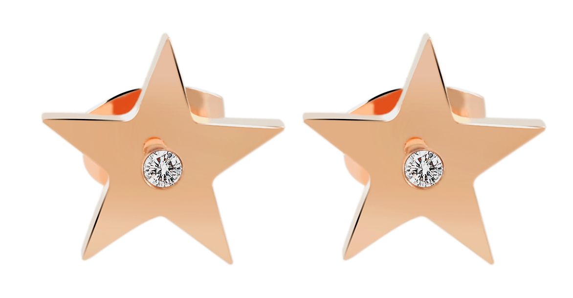 Akzent Ohrstecker aus Edelstahl, Stern mit Similibesatz, Ionenplattiert, roségoldfarben