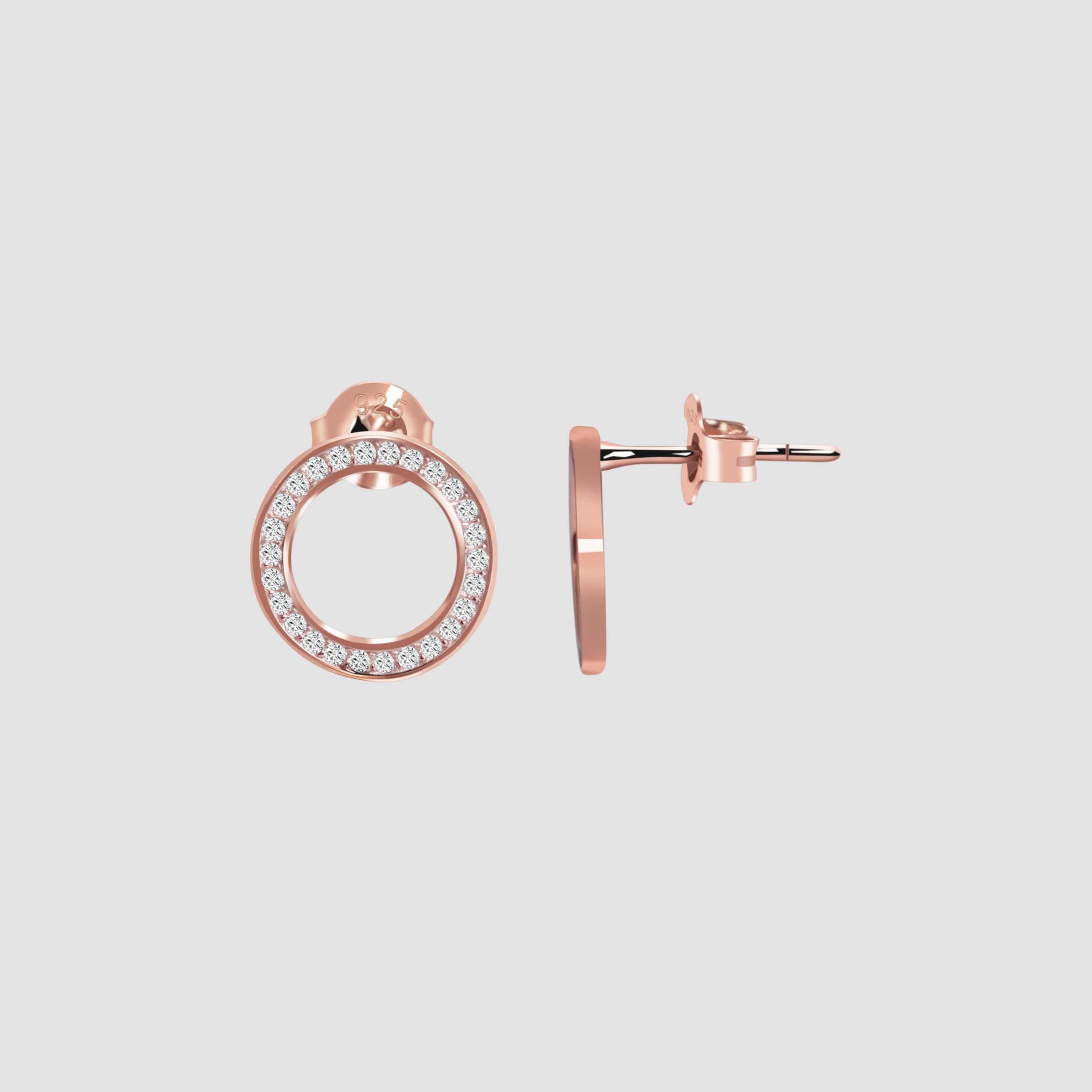 925/- Echt Silber Ohrstecker "Florence", Zirkoniabesatz, rund, rosévergoldet