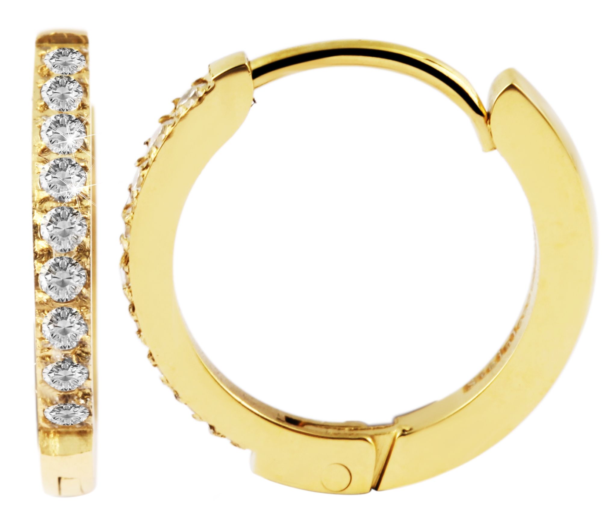 "Idita" Edelstahl Creolen, Similibesatz, Ø 12 mm, goldfarben