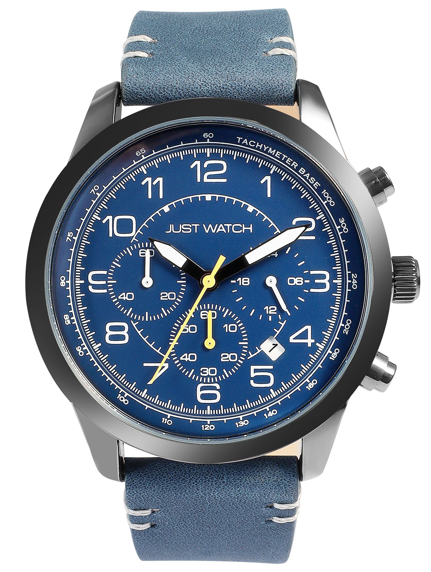 Just Watch Herrenchronograph, Lederarmband, 5 ATM, blau