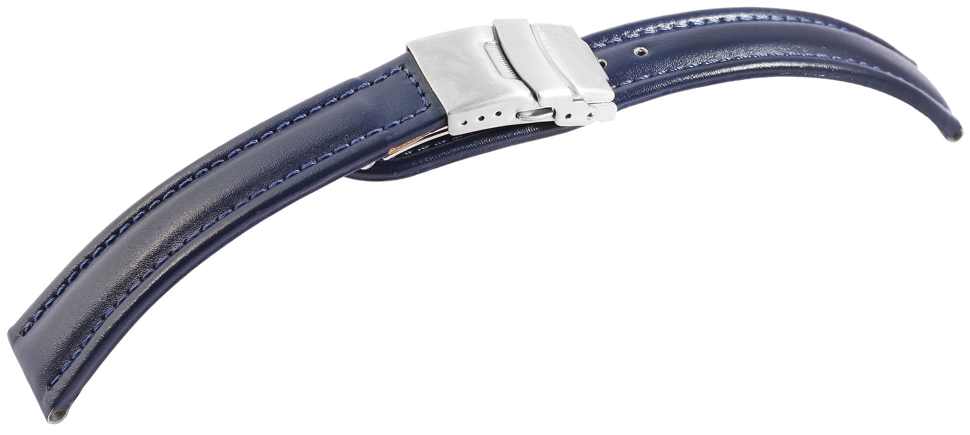 Echtleder-Uhrenarmband, blau, Faltschließe, 16 mm