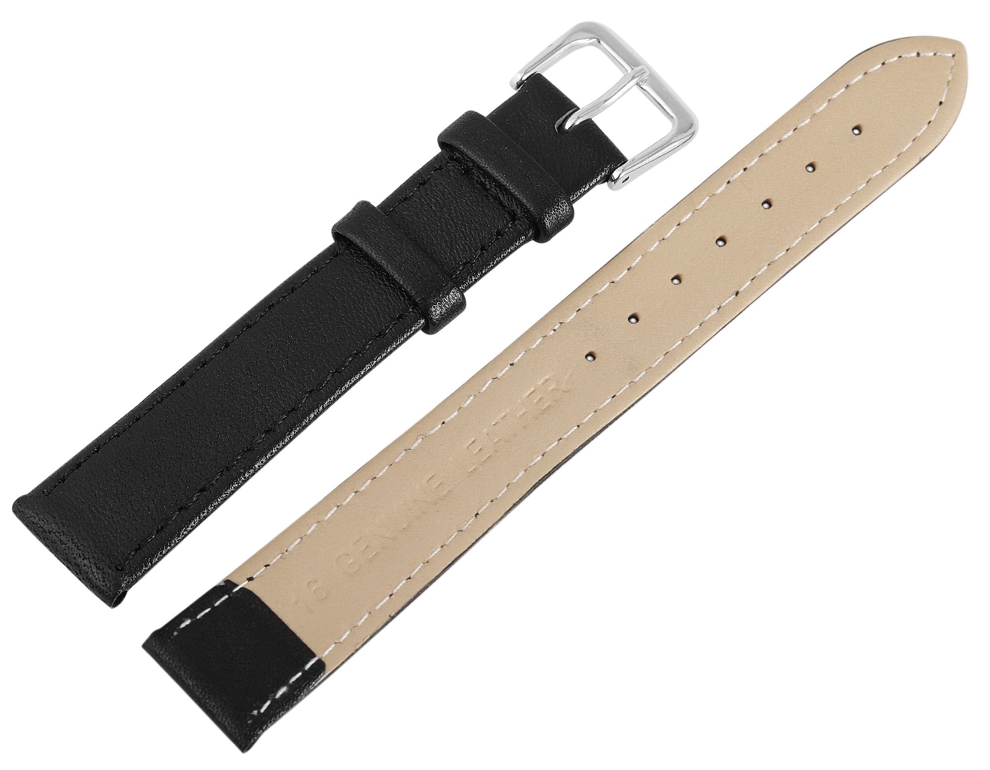 12er Set Echtleder-Uhrenarmband in schwarz, 16 mm