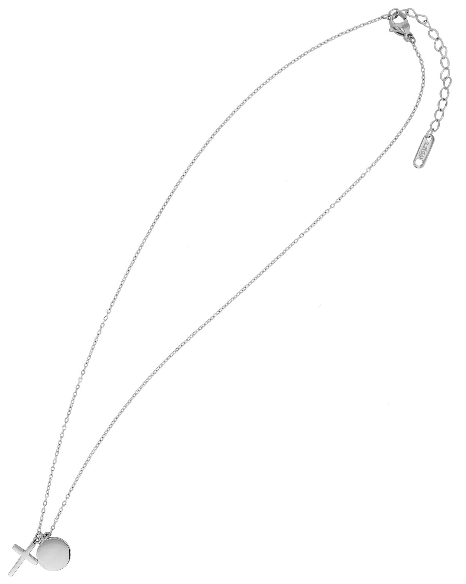 "Caitlin" Edelstahl Kette (41+5 cm) mit Anhänger - Kreuz/ Gravurplättchen, silberfarben