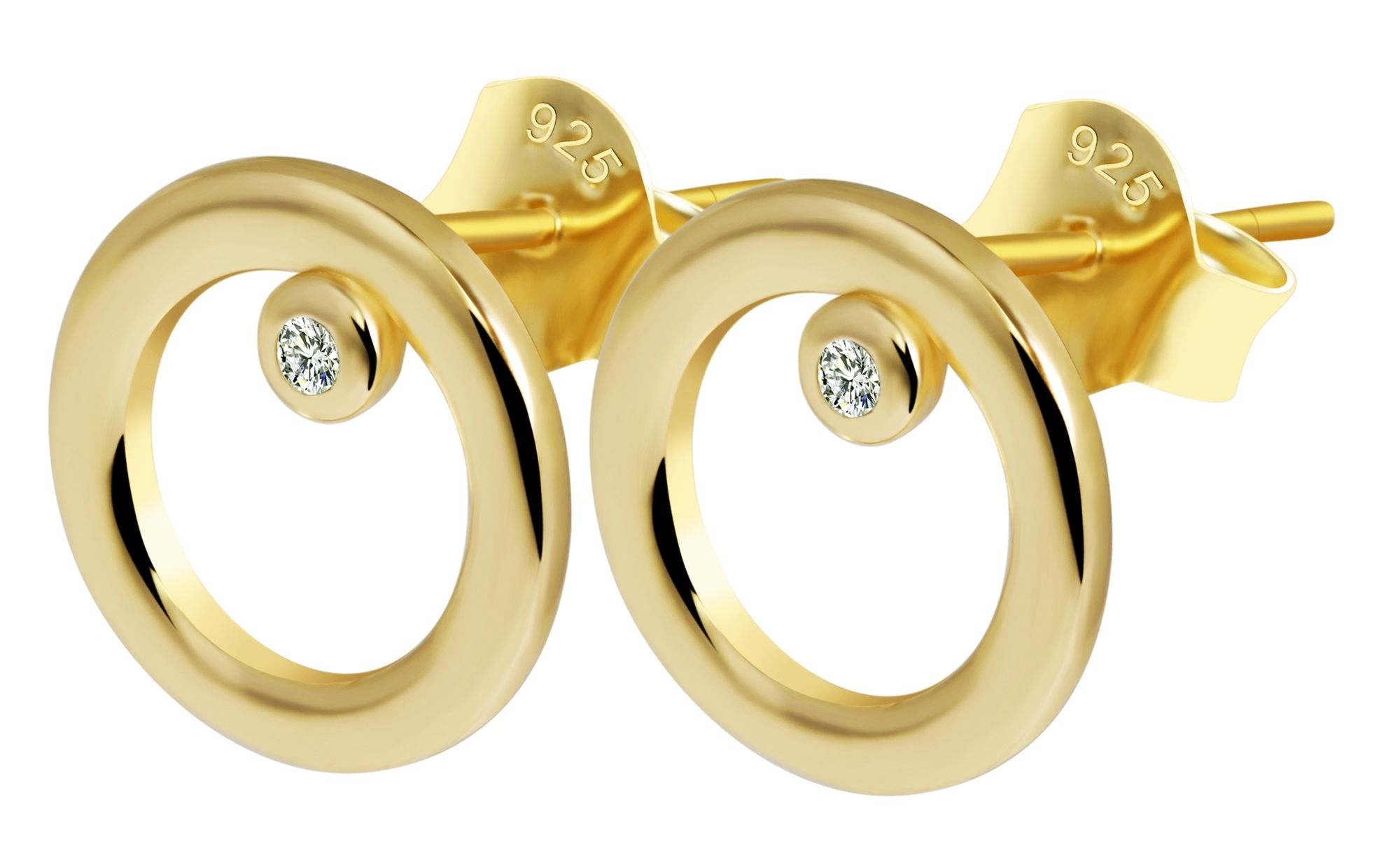 925/- Echt Silber Ohrstecker "Beatrice" mit Zirkonia, rund, vergoldet
