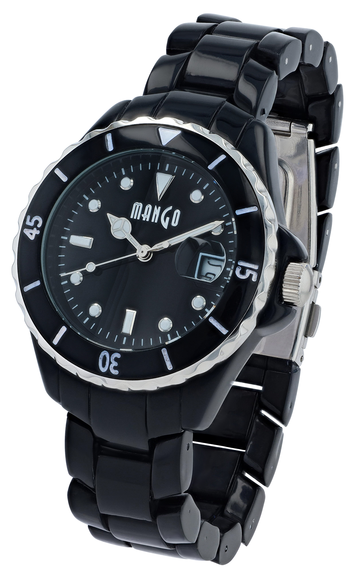 Mango Damenuhr Ø 40 mm, Kunststoffband, schwarz/ silberfarben
