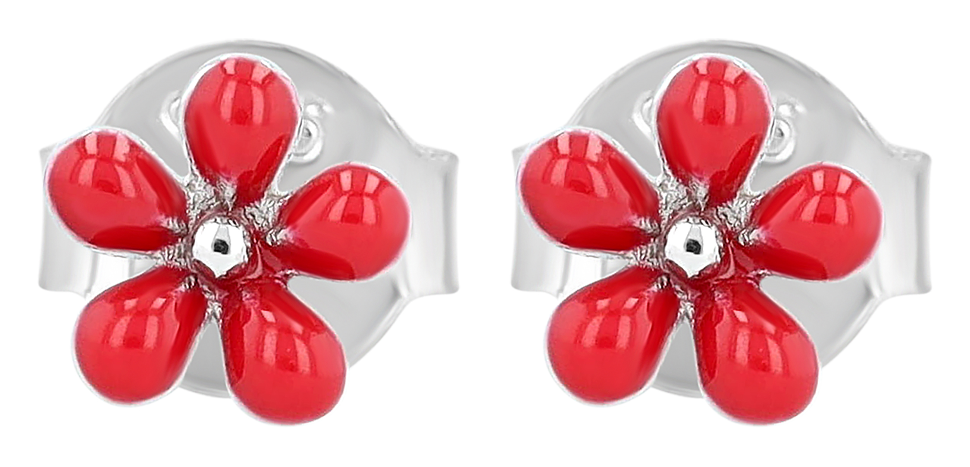 "Flamina" 925/- Echt Silber, Kinder Ohrstecker - Blume, rhodiniert, rot