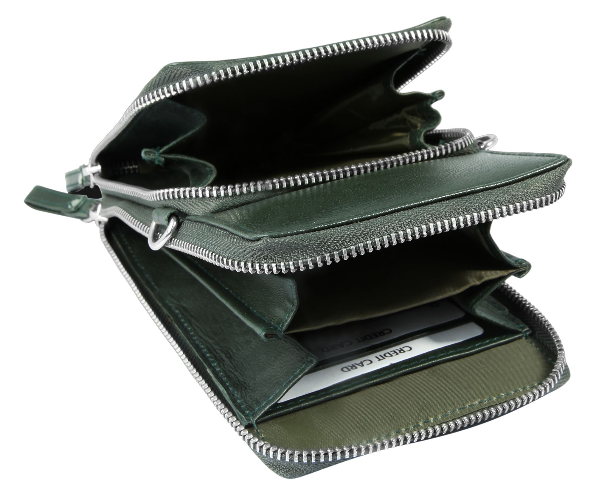 Handyumhängetasche Echtleder mit Minigeldbörse, geeignet für iPhone 15, dunkelgrün