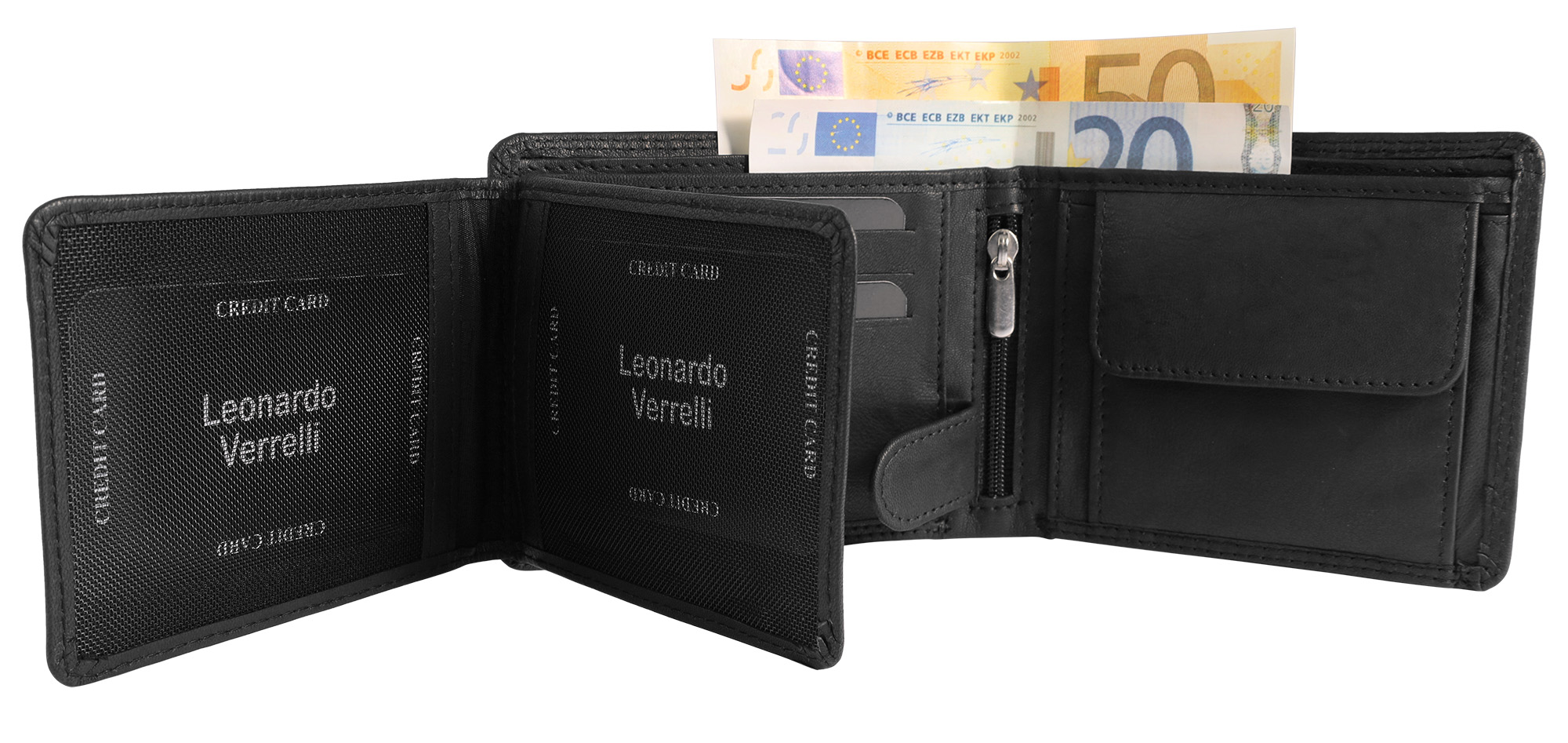 Leonardo Verrelli Echtleder (Antik) Geldbörse, RFID, Querformat, schwarz