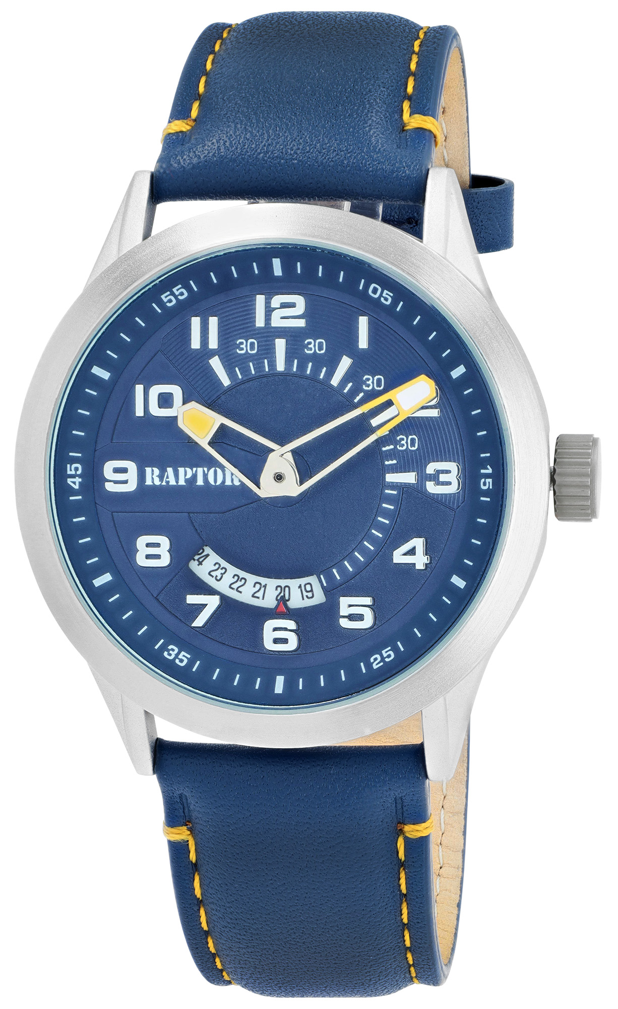 Raptor Herrenuhr "Yava" mit Lederarmband, Datumsanzeige, 5 ATM, blau/silberfarben