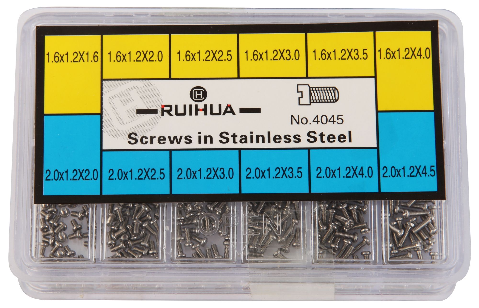 Edelstahlschraubensortiment für Uhren & Schmuck – 12 Größen, Gewindestärke 1,2 mm/ Länge 1,6 mm - 4,5 mm