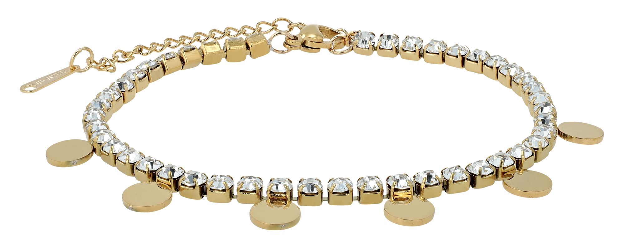 "Taline" Edelstahl Tennisarmband, Gravurplättchen, goldfarben, 16 cm