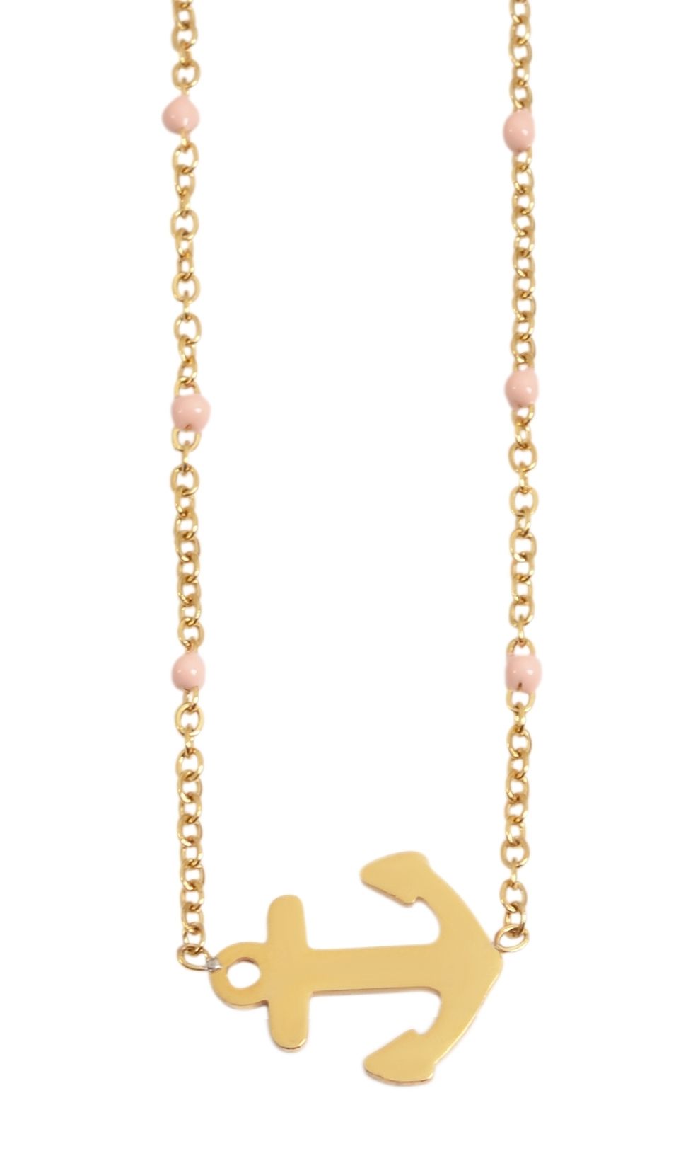 Akzent Ankerkette aus Edelstahl, Ankeranhänger, 43+5 cm, goldfarben/rosa