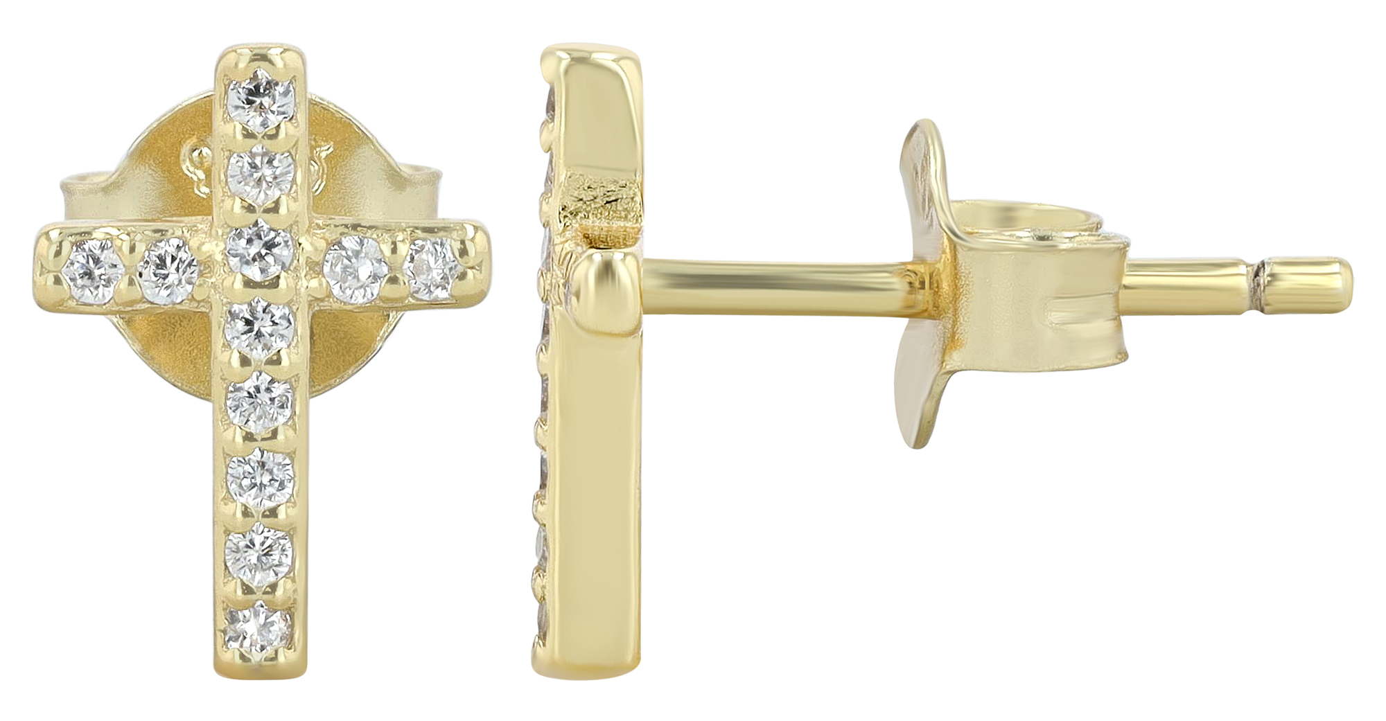 "Kira" 925/- Echt Silber Ohrstecker, Kreuz, weißer Zirkoniabesatz, goldfarben
