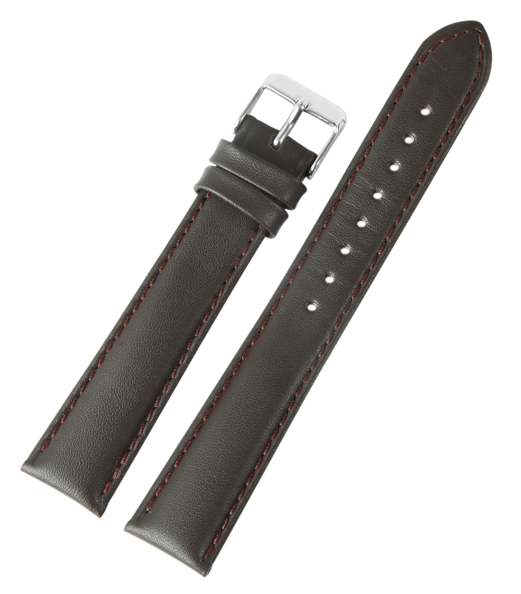 Echtleder-Uhrenarmband, dunkelbraun, gepolstert/ Naht, 18 mm