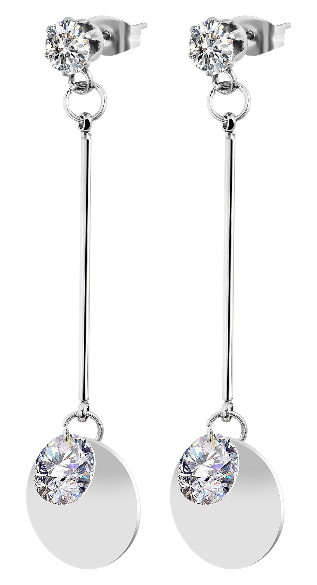 Akzent Edelstahl Ohranhänger mit Swarovski, Münze, Stein, silberfarbig, Länge: 6 cm / Breite: 1,5 cm / Stärke: 0,5 cm