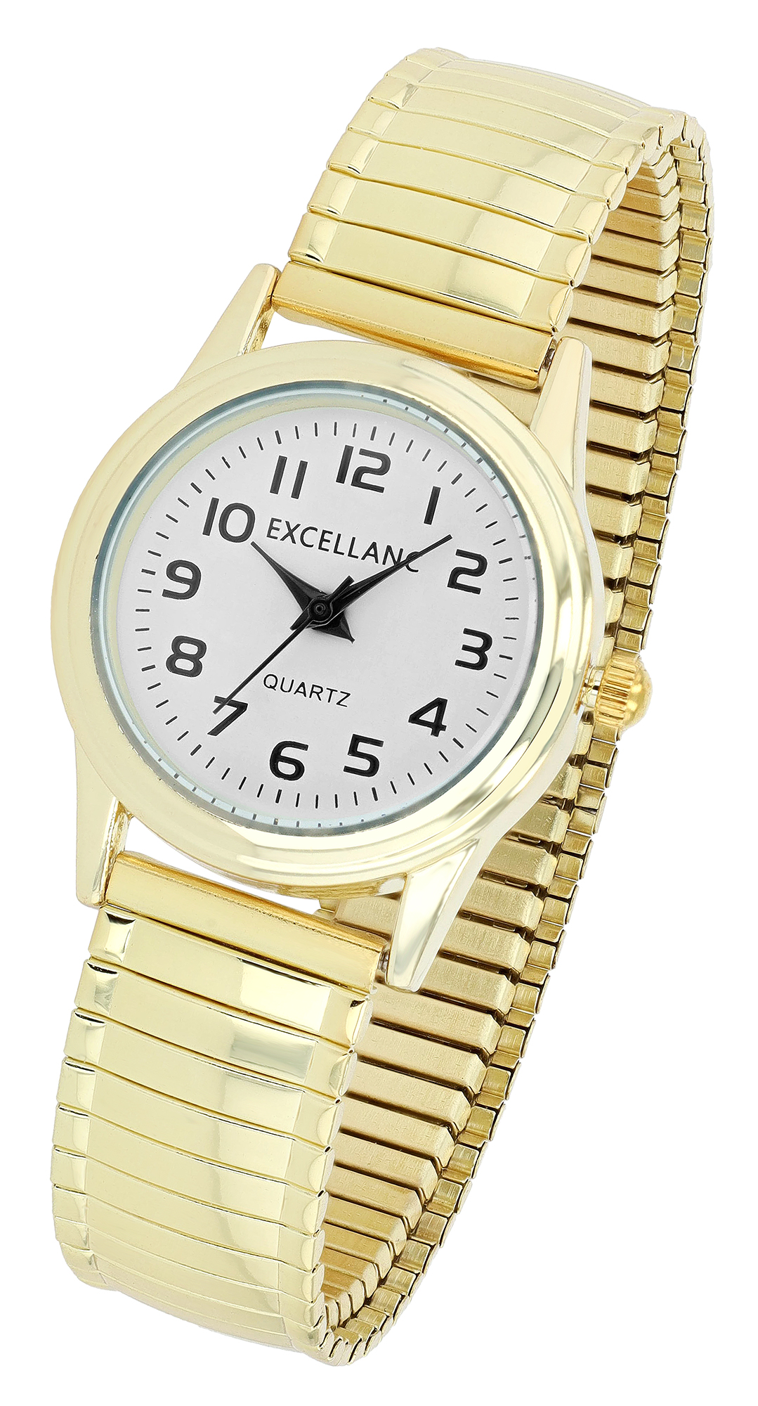 Excellanc Damenuhr mit Edelstahlzugarmband, Ø 26 mm, goldfarben/ weiß