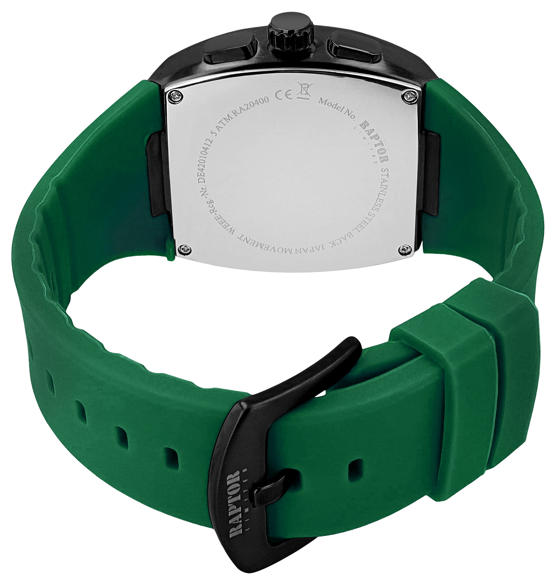 Raptor Limited Herrenuhr "Aldriel", Silikonarmband, Chronograph, grün/ schwarz