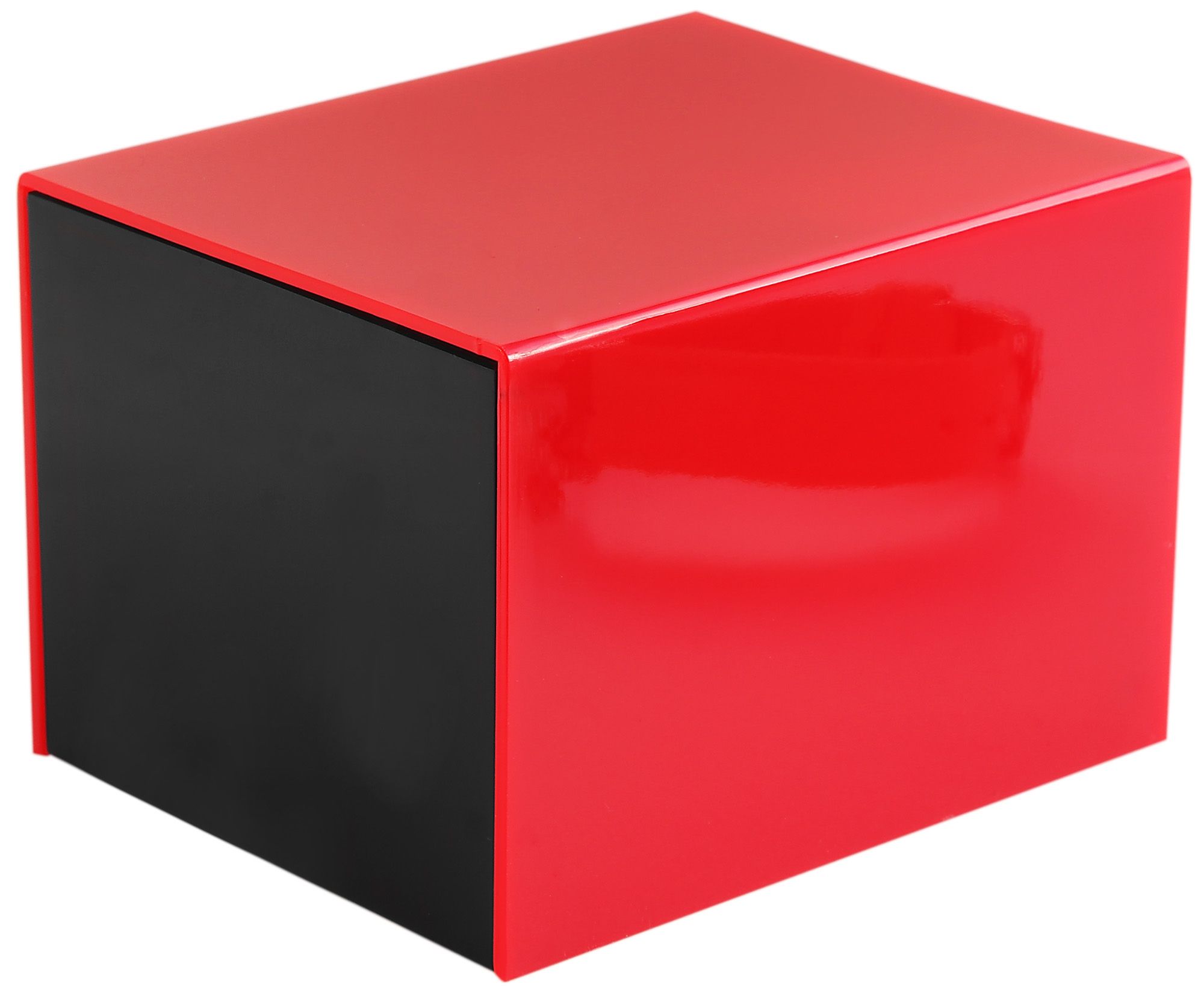 Kunststoff-Uhrenbox, schwarz/rot, Klappdeckel, VE 12, 9,9 cm x 8,1 cm x 6,8 cm