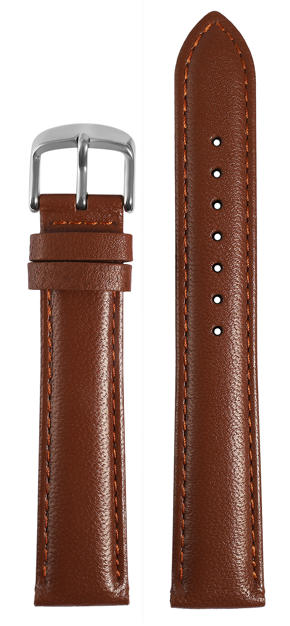 Gr 12 mm Uhrenarmband aus Echtleder in braun, genäht