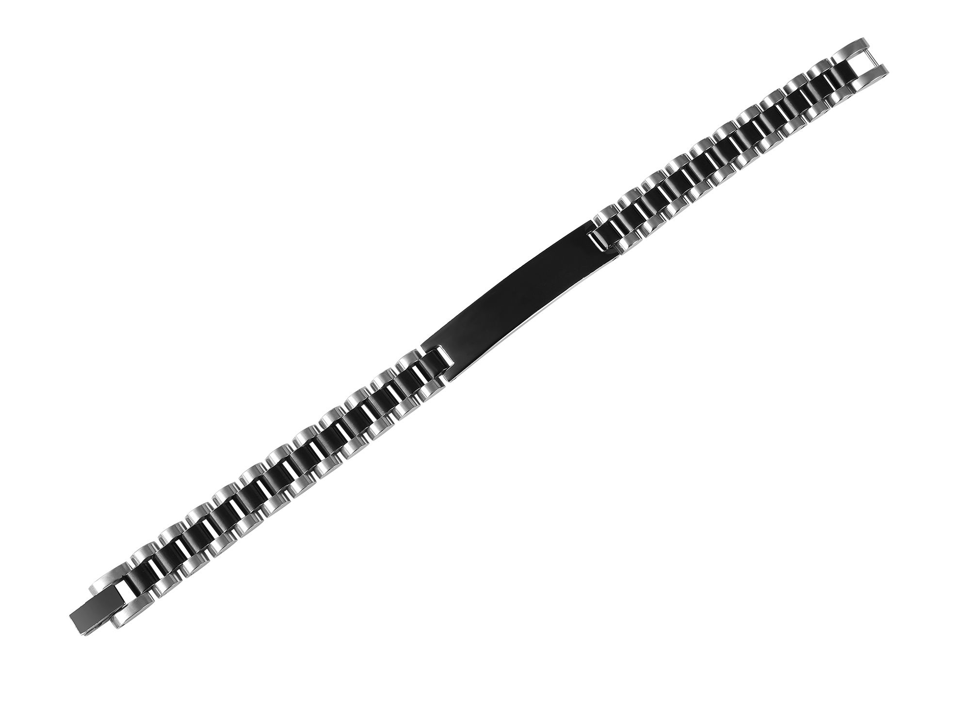 "Wini" Armband mit Gravurplatte, 21 cm/ 10 mm, bicolor (silberfarben/schwarz)