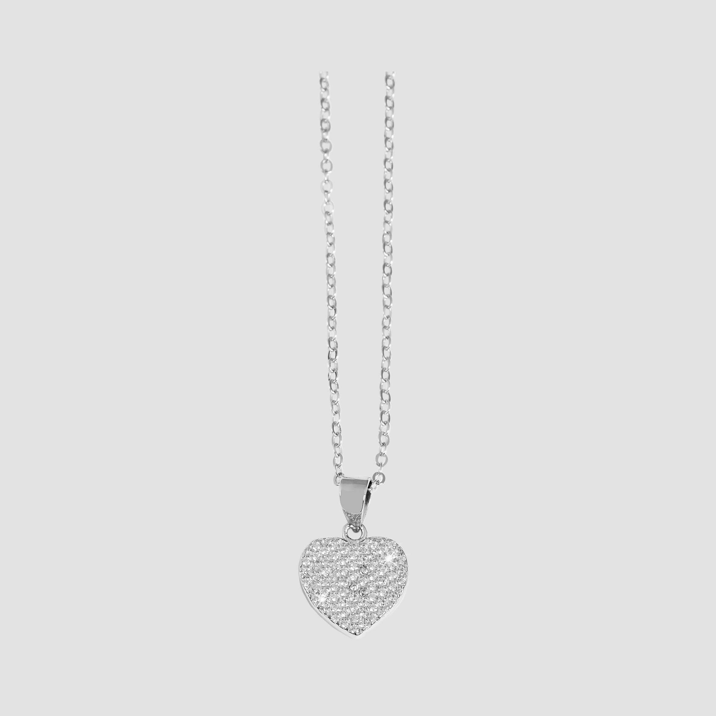 925/- Echt Silber Kette "Heli" mit Herz-Anhänger und Zirkoniabesatz, 43+5 cm, 925/rhodiniert