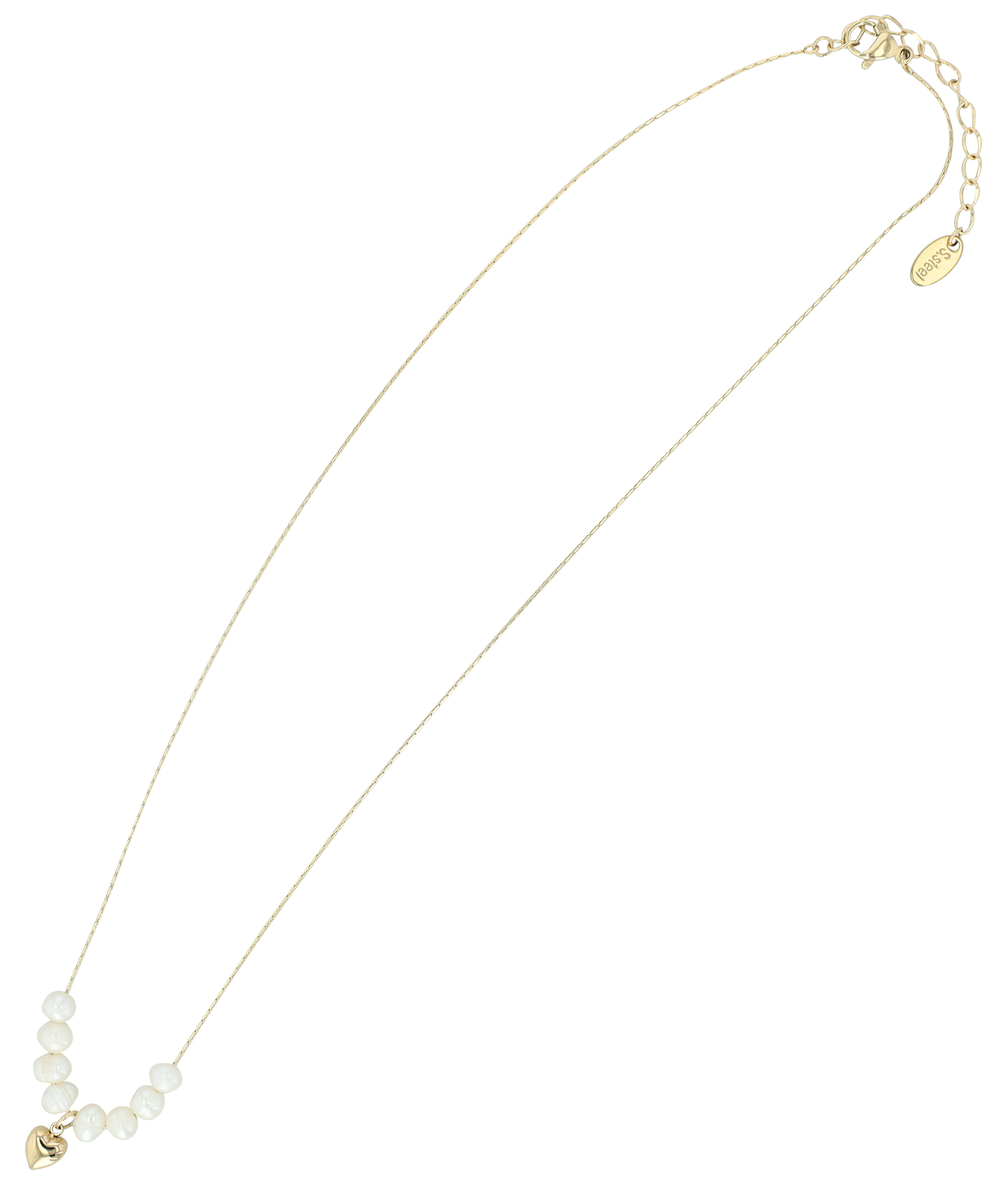 "Amma" Edelstahl Kette + Anhänger - Herz/ Süßwasserperlen, 40+5 cm, goldfarben