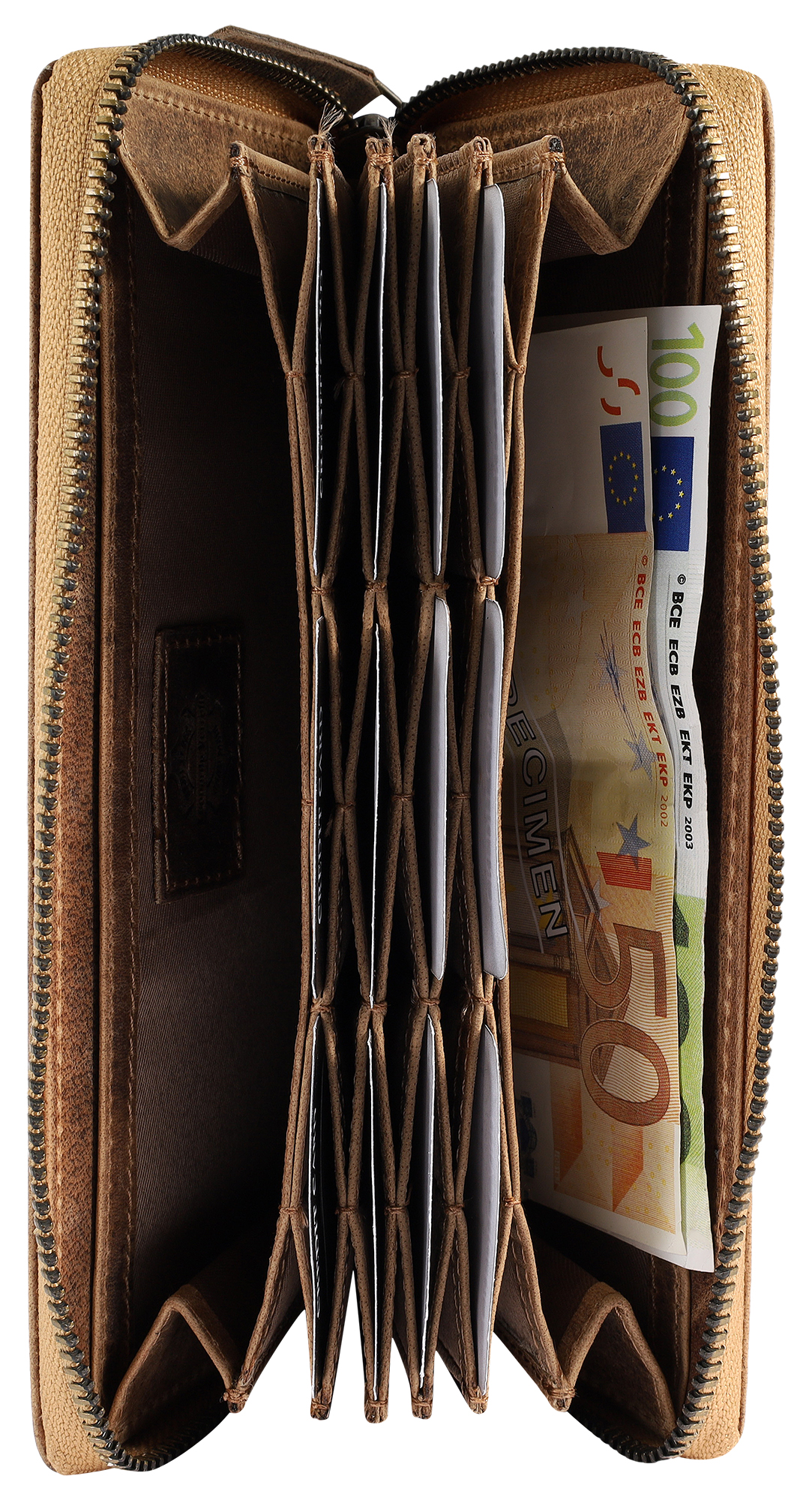 Leonardo Verrelli, Echt Leder (Vintage) Reißverschluss-Geldbörse, RFID, braun