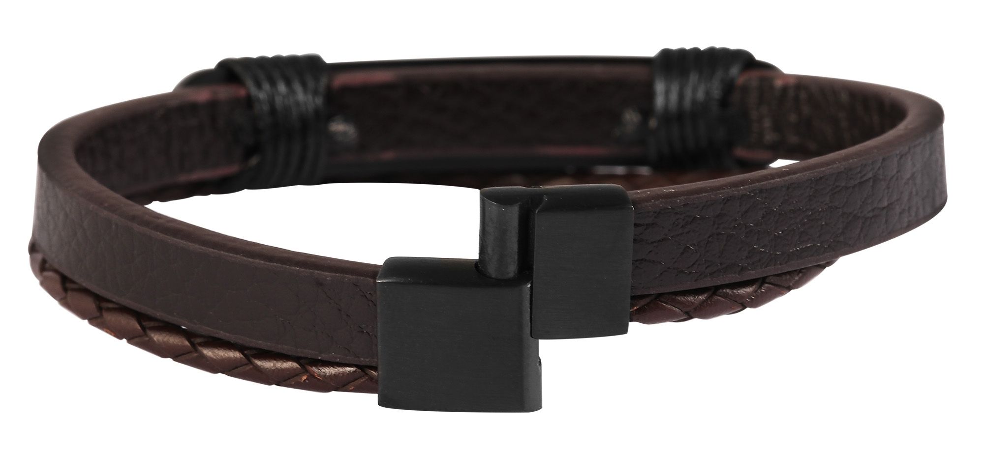 Akzent Echtlederarmband mit Edelstahlelement, braun/schwarz