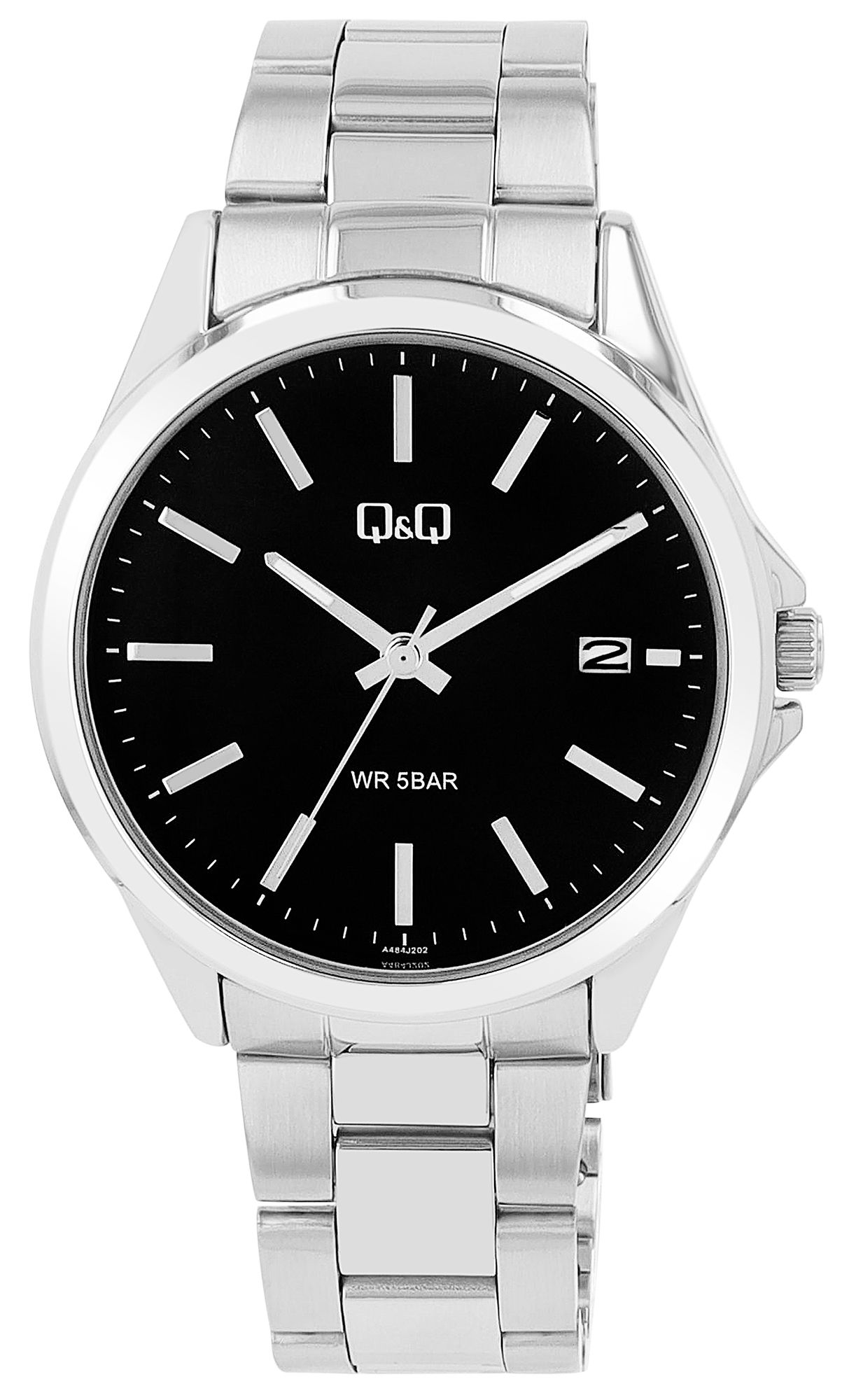 Q&Q Herrenuhr mit Edelstahlarmband, 5 ATM, Datumsanzeige, silberfarben/ZB schwarz