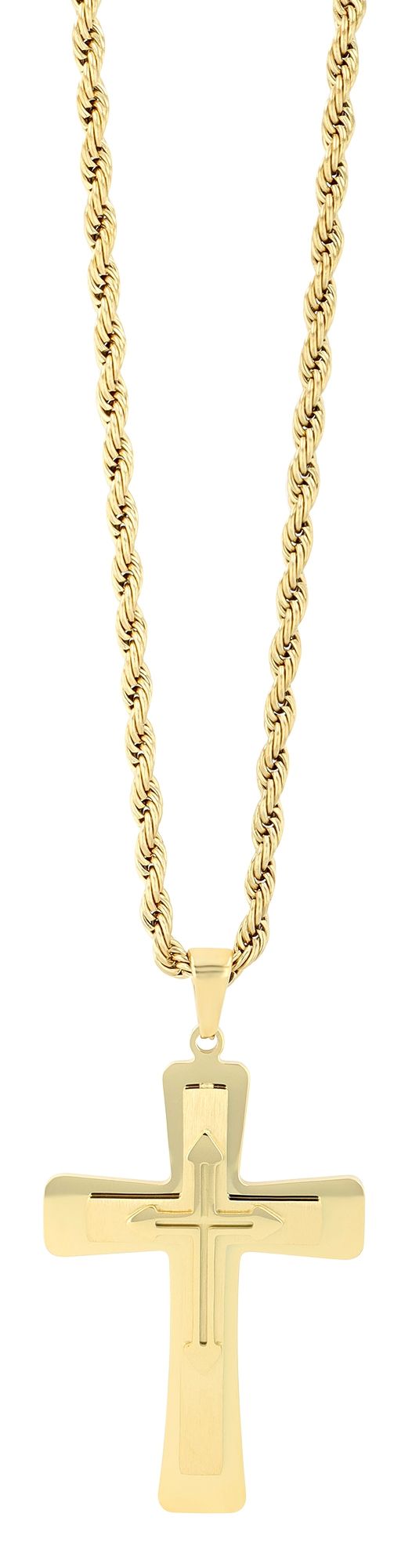 "Bennet", Edelstahl Kette mit Anhänger - Kreuz, goldfarbig