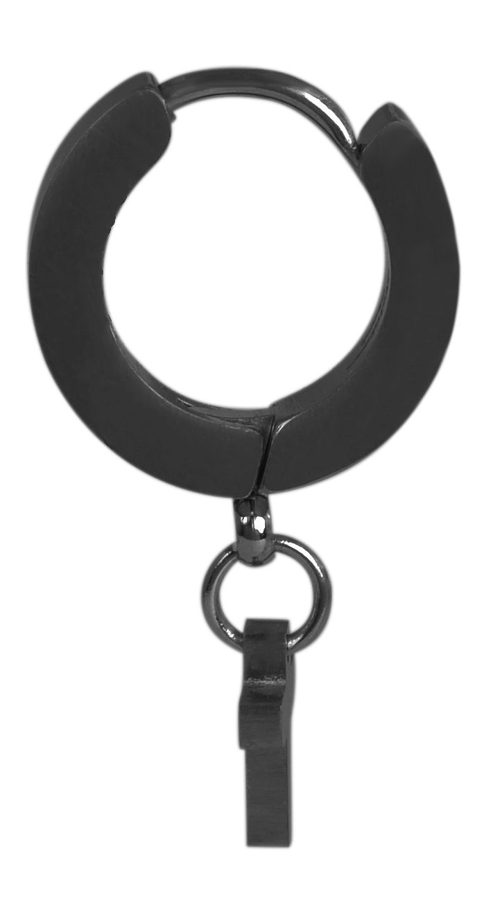 "Clyrst", Edelstahlcreole mit Kreuzanhänger, schwarz