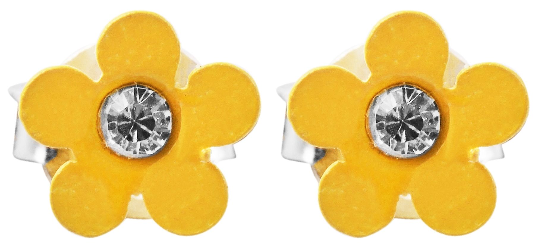 925/- Echt Silber Kinder Ohrstecker "Florette", Blume mit Similistein, gelb