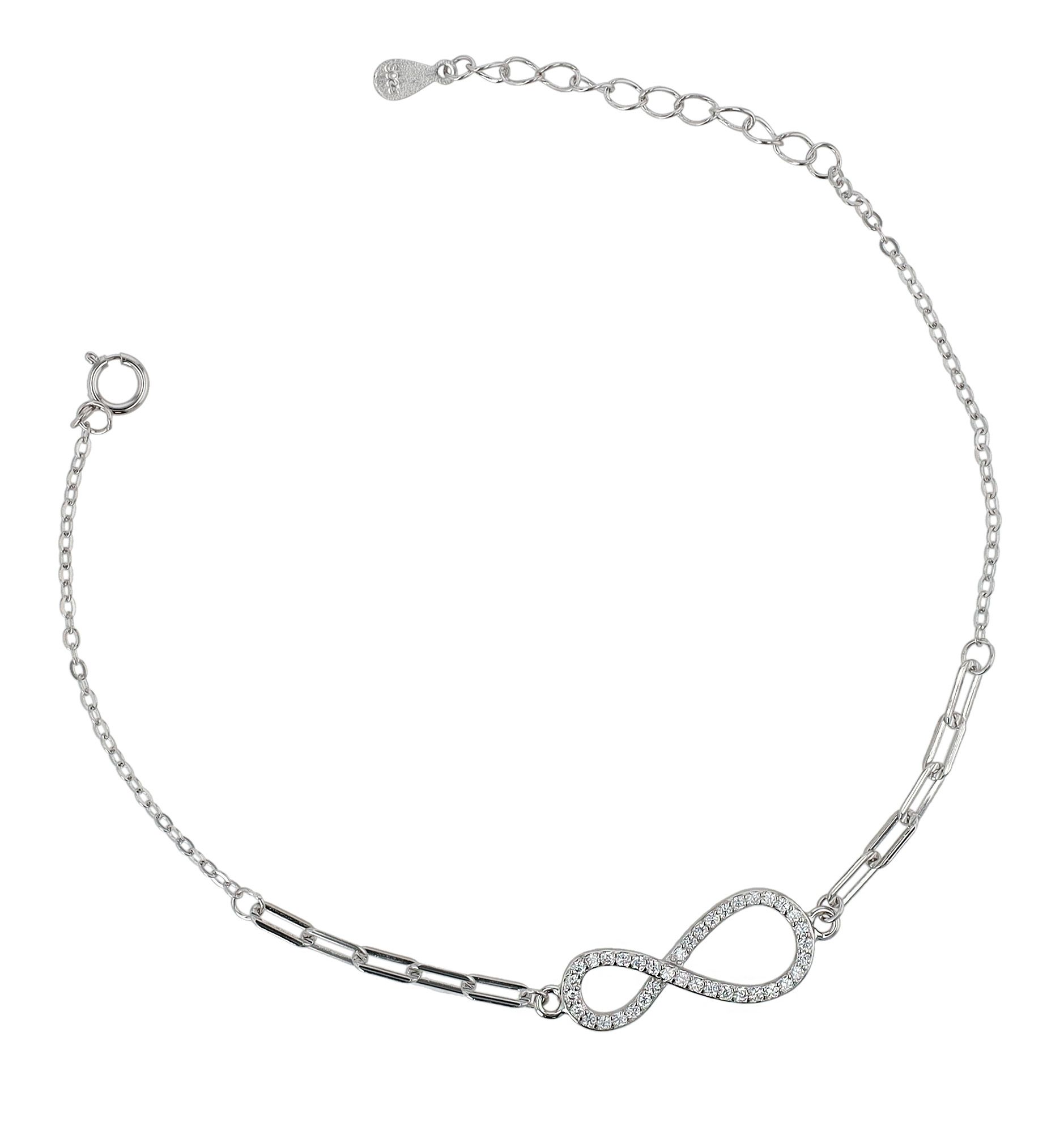 925/- Echt Silber Armband "Nova", Infinity, rhodiniert, 17+3 cm