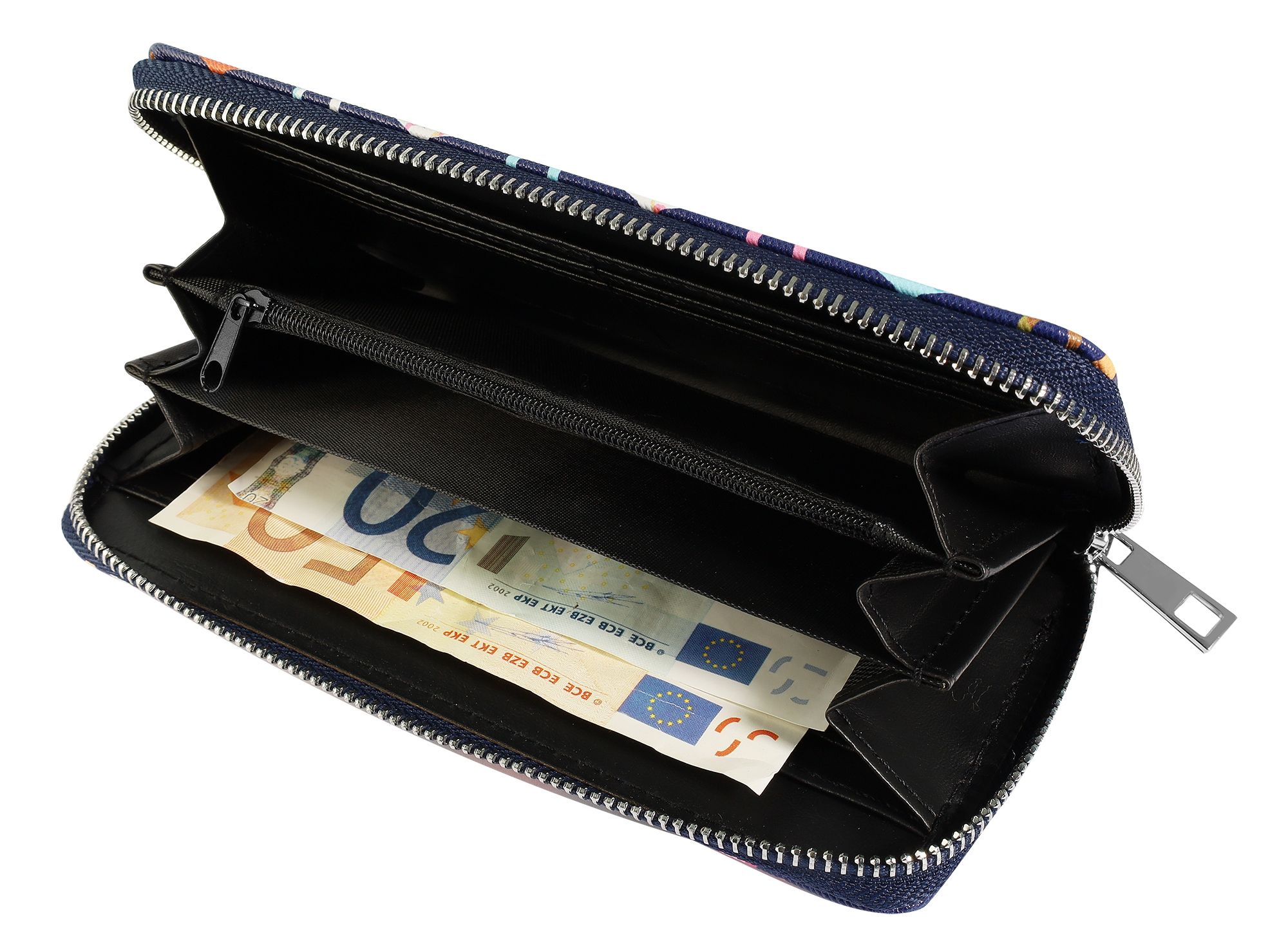 Cham Cham Damengeldbörse aus Lederimitat, martimes Design, blau mit bunten Ankern