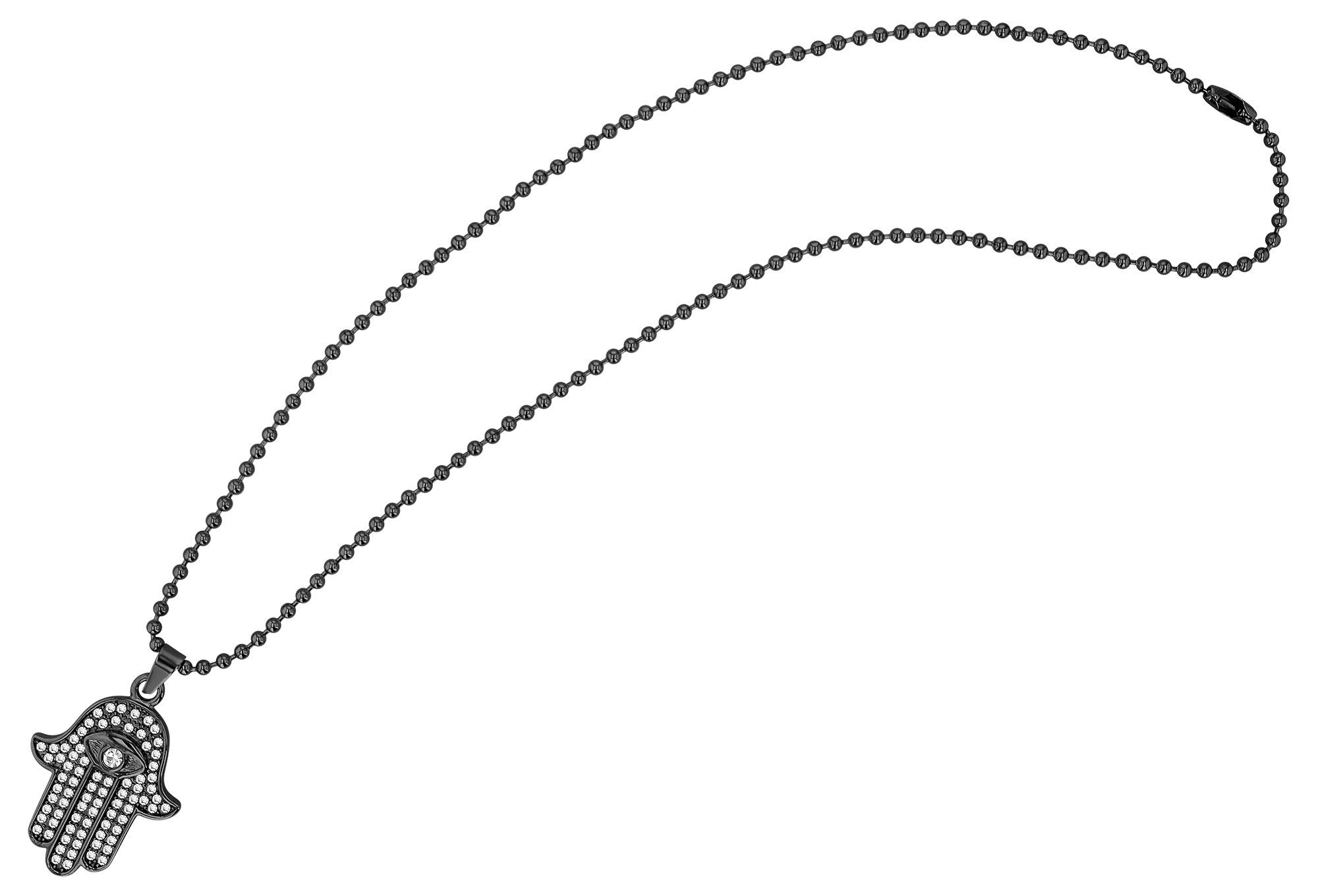 "Chamsa - Hand der Fatima" Edelstahl Kette mit Anhänger, 45 cm, schwarz