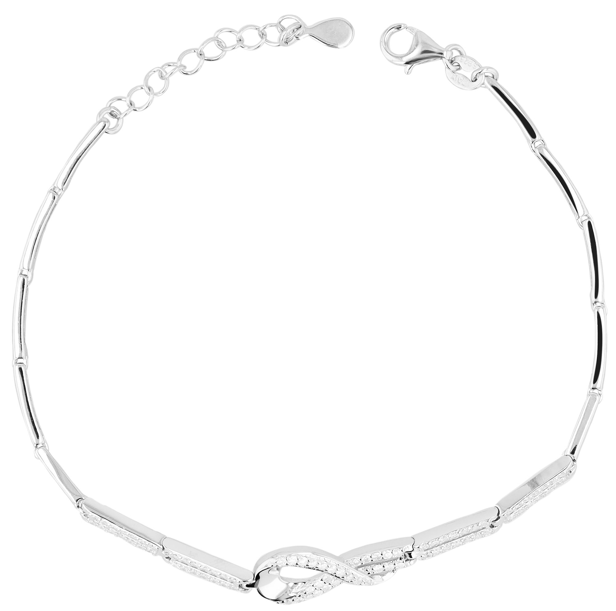 925/- Echt Silber Armband "Sancha", Zirkoniabesatz, 19 + 3 cm, rhodiniert