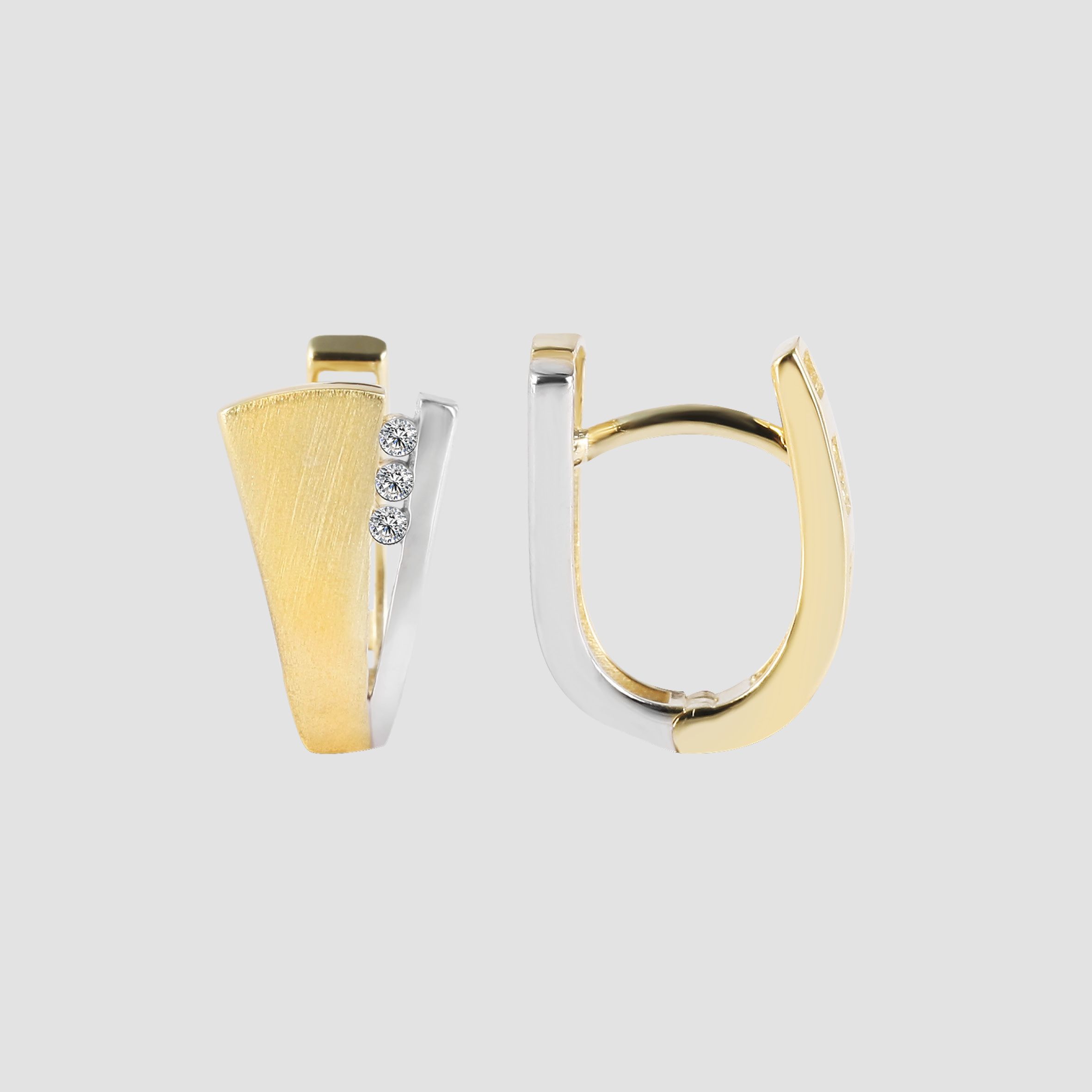 Gold Klapp-Creolen mit Zirkoniabesatz, 375er Gold, Weißgold/ Gelbgold