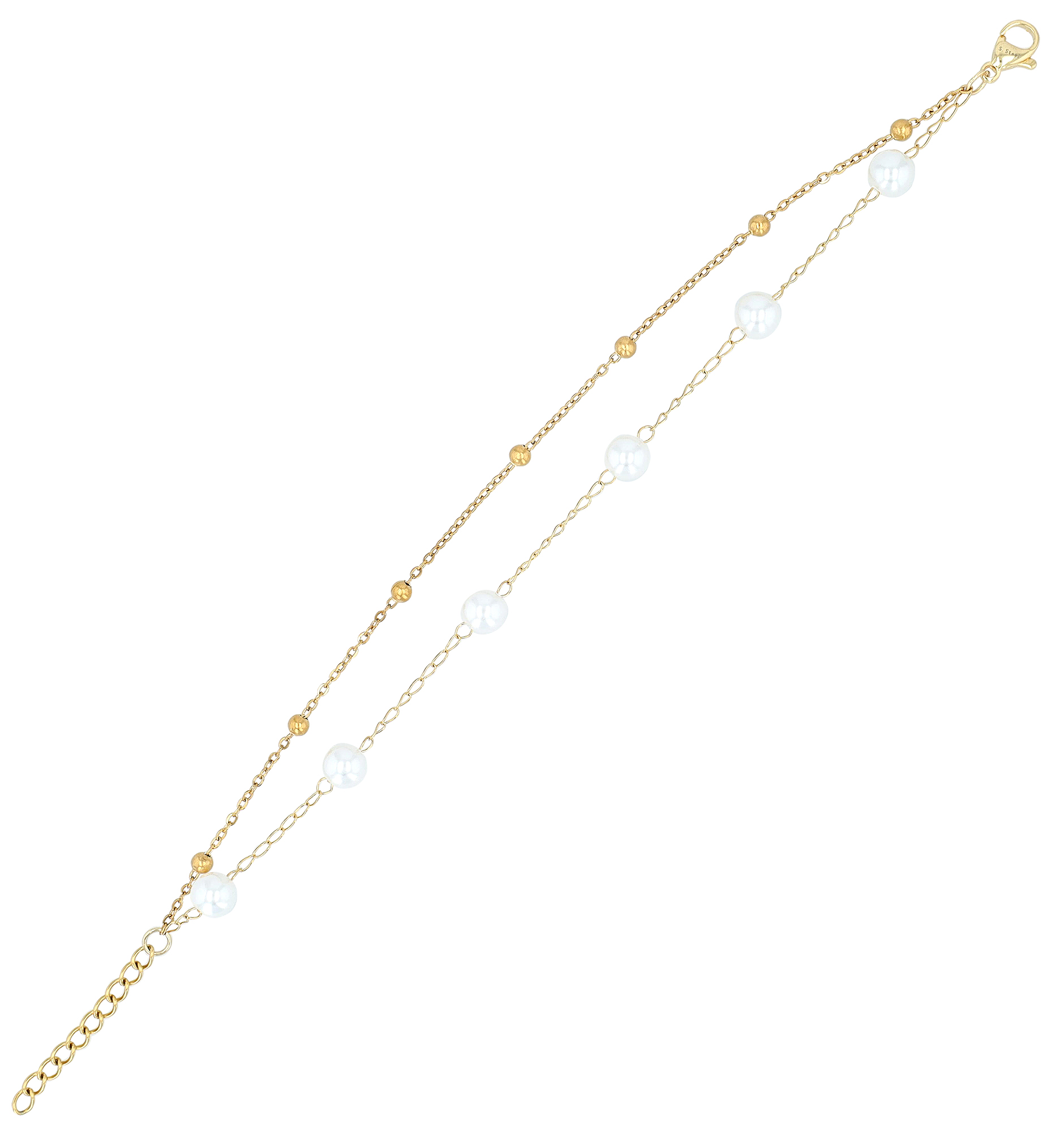 "Mahila" Armband 17+3 cm, Layering, Edelstahl/ Glasperle, goldfarben