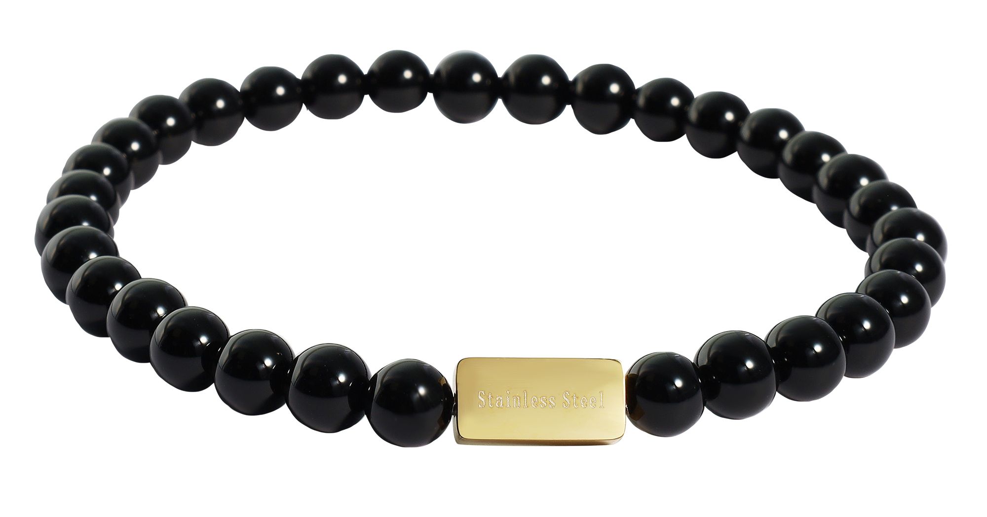 "Evren" Kugelarmband, Naturstein (onyx), gravurfähiges Edelstahlelement - goldfarben