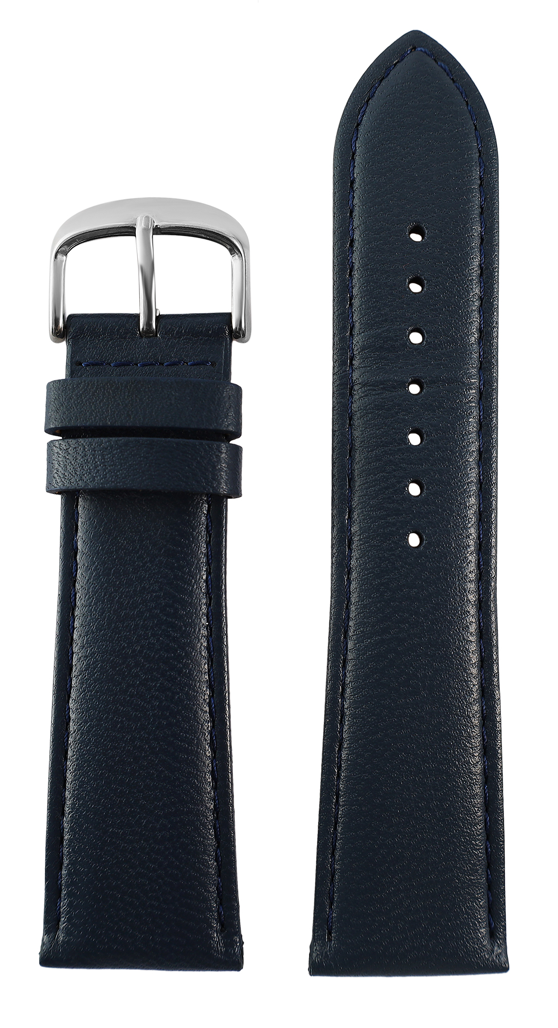 Gr 20 mm Uhrenarmband aus Echtleder in dunkelblau, genäht