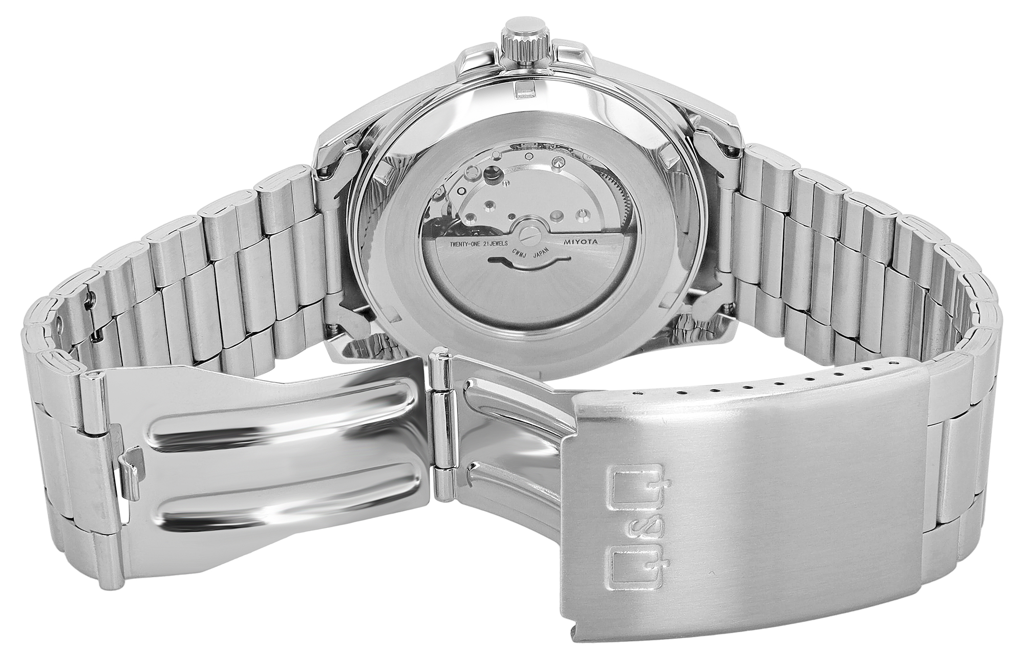 Q&Q Automatik Herrenuhr, Edelstahl, silberfarben/weiß, 5 ATM, Ø 42 mm