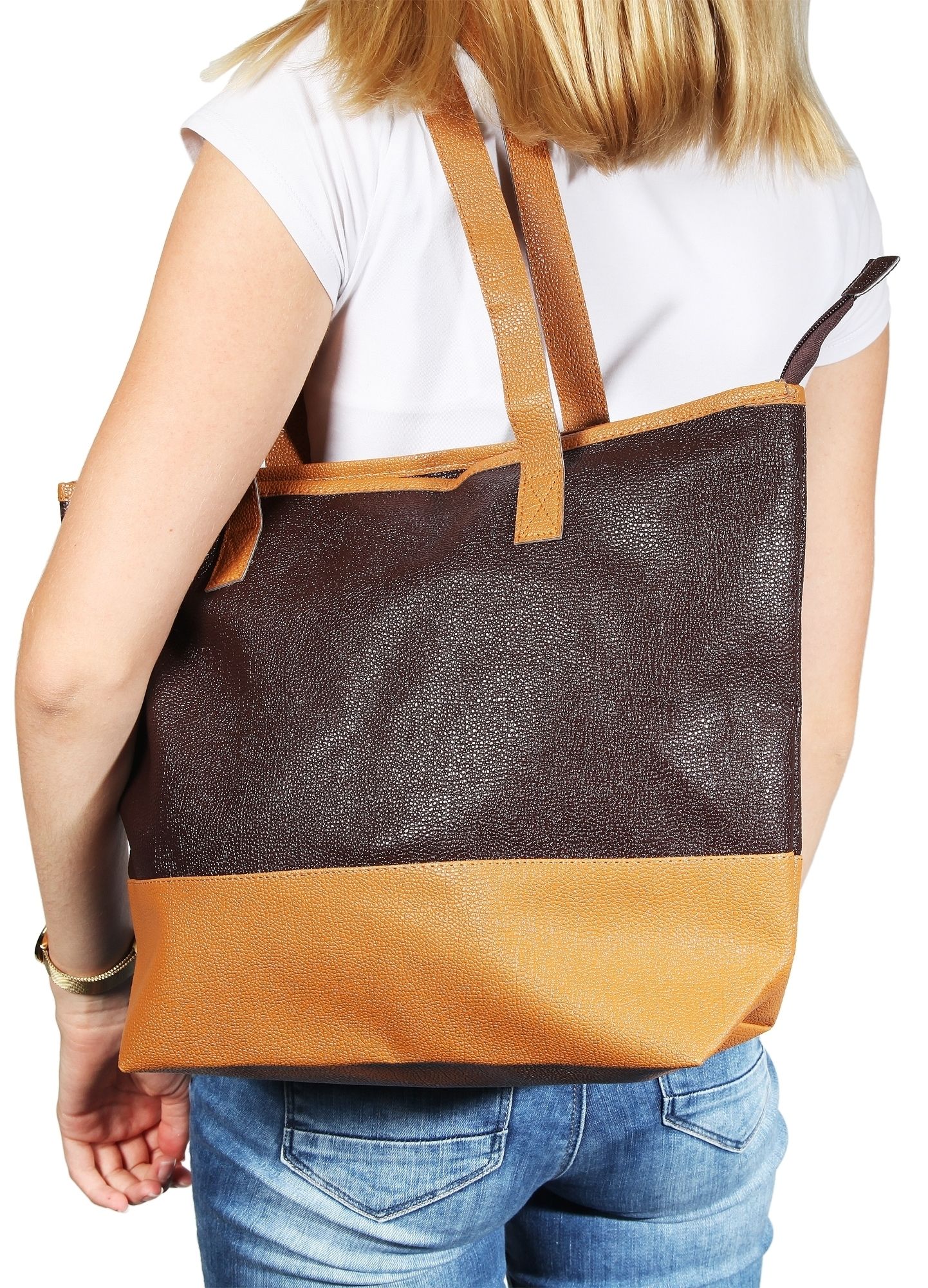 Damenhandtasche aus Lederimitation, Braun