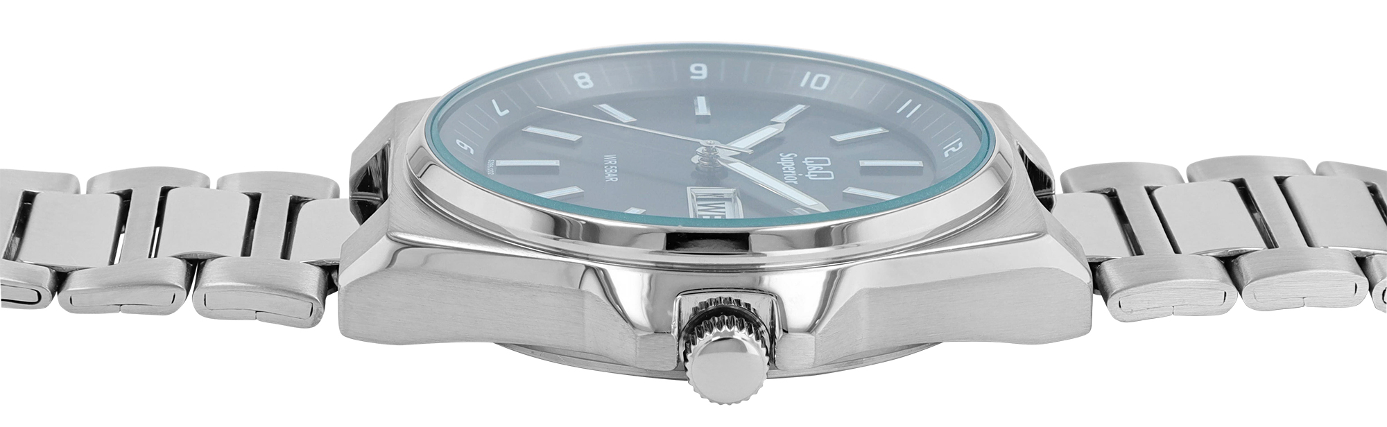 Q&Q Superior Herrenuhr Ø 40 mm, Edelstahlgehäuse, Edelstahlband, silberfarben/schwarz